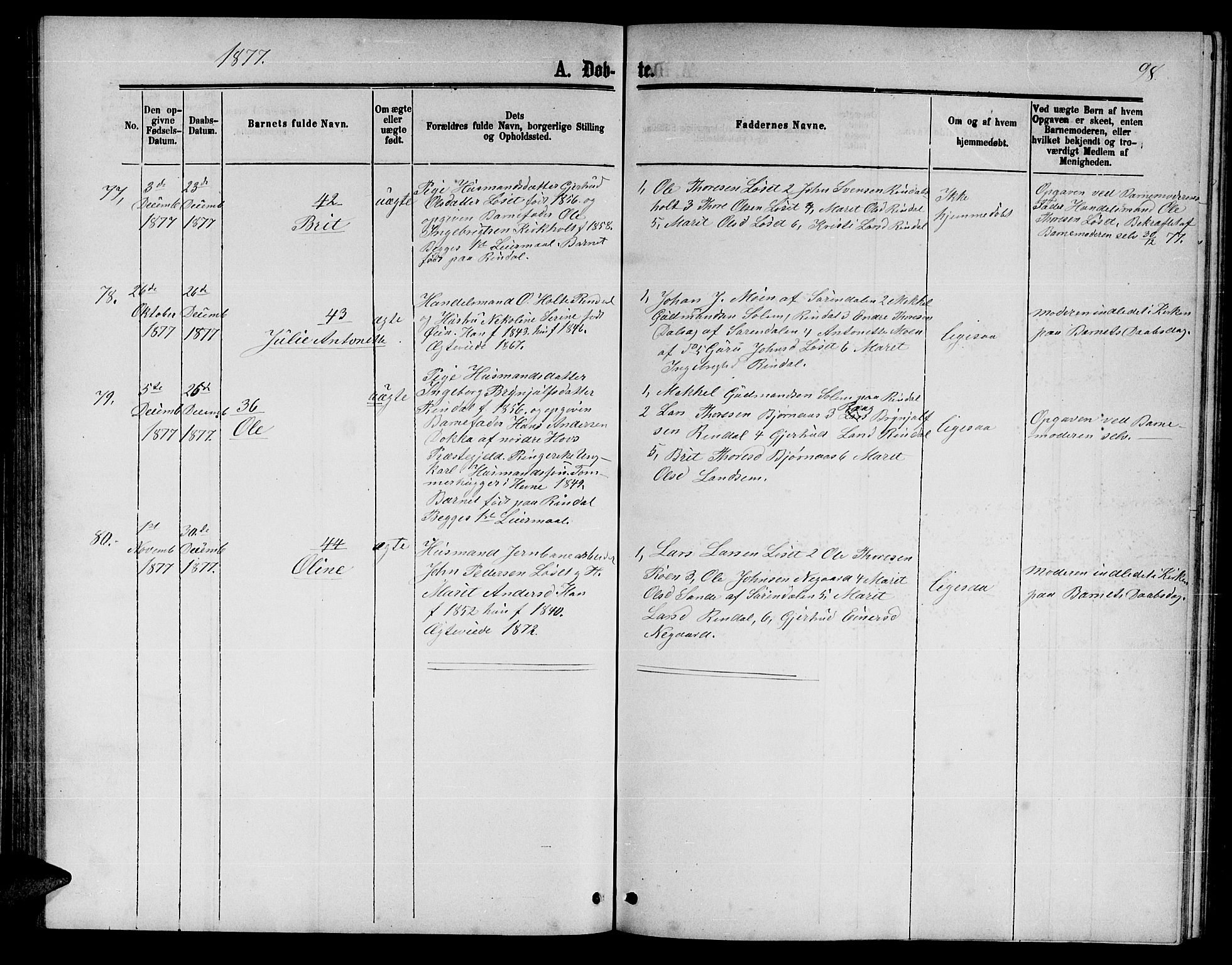 Ministerialprotokoller, klokkerbøker og fødselsregistre - Møre og Romsdal, AV/SAT-A-1454/598/L1076: Parish register (copy) no. 598C01, 1867-1878, p. 98