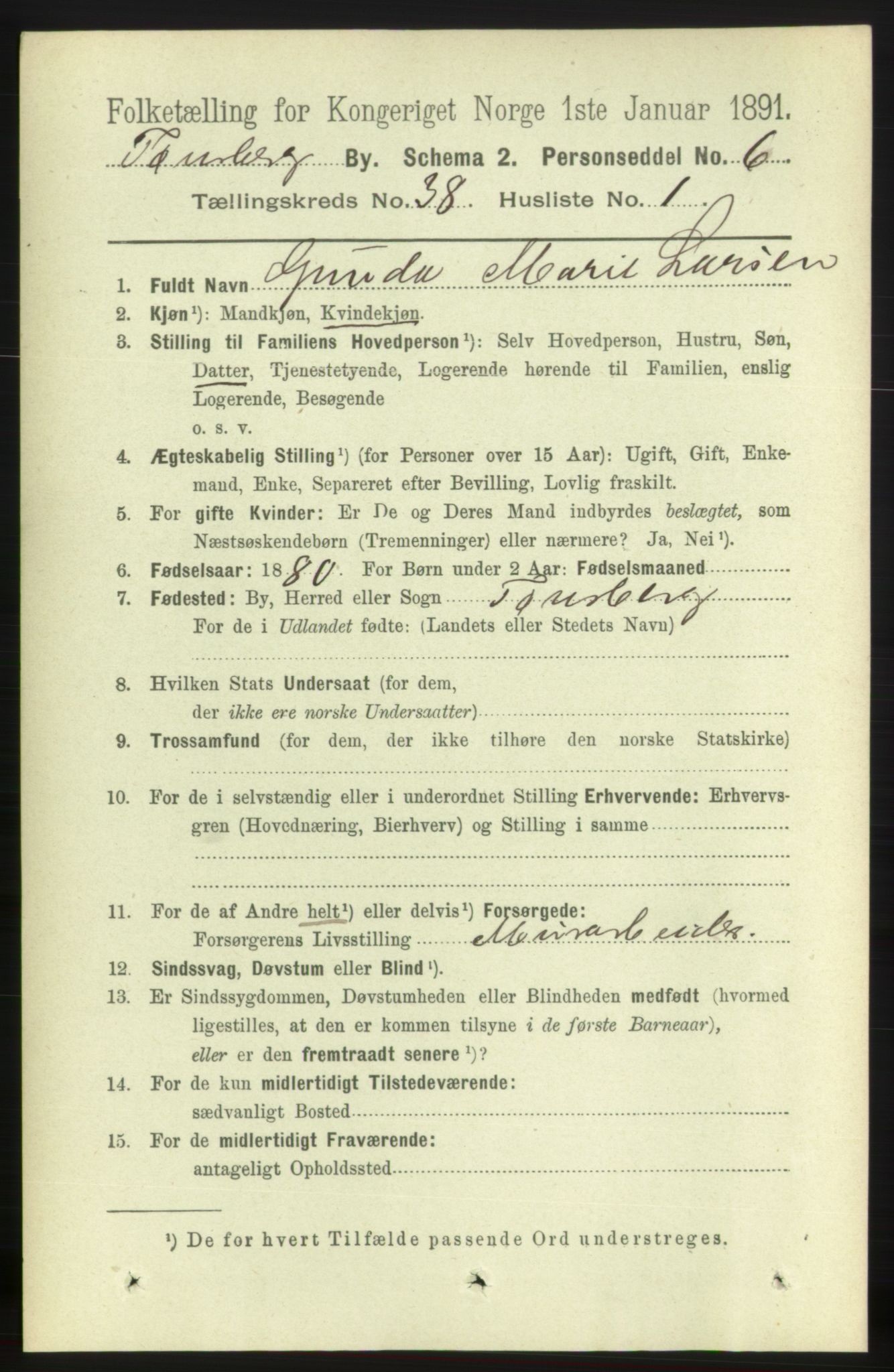 RA, 1891 census for 0705 Tønsberg, 1891, p. 8086