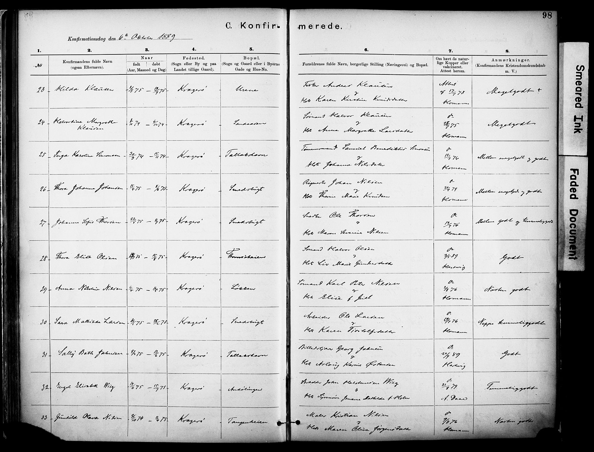 Kragerø kirkebøker, SAKO/A-278/F/Fa/L0012: Parish register (official) no. 12, 1880-1904, p. 98