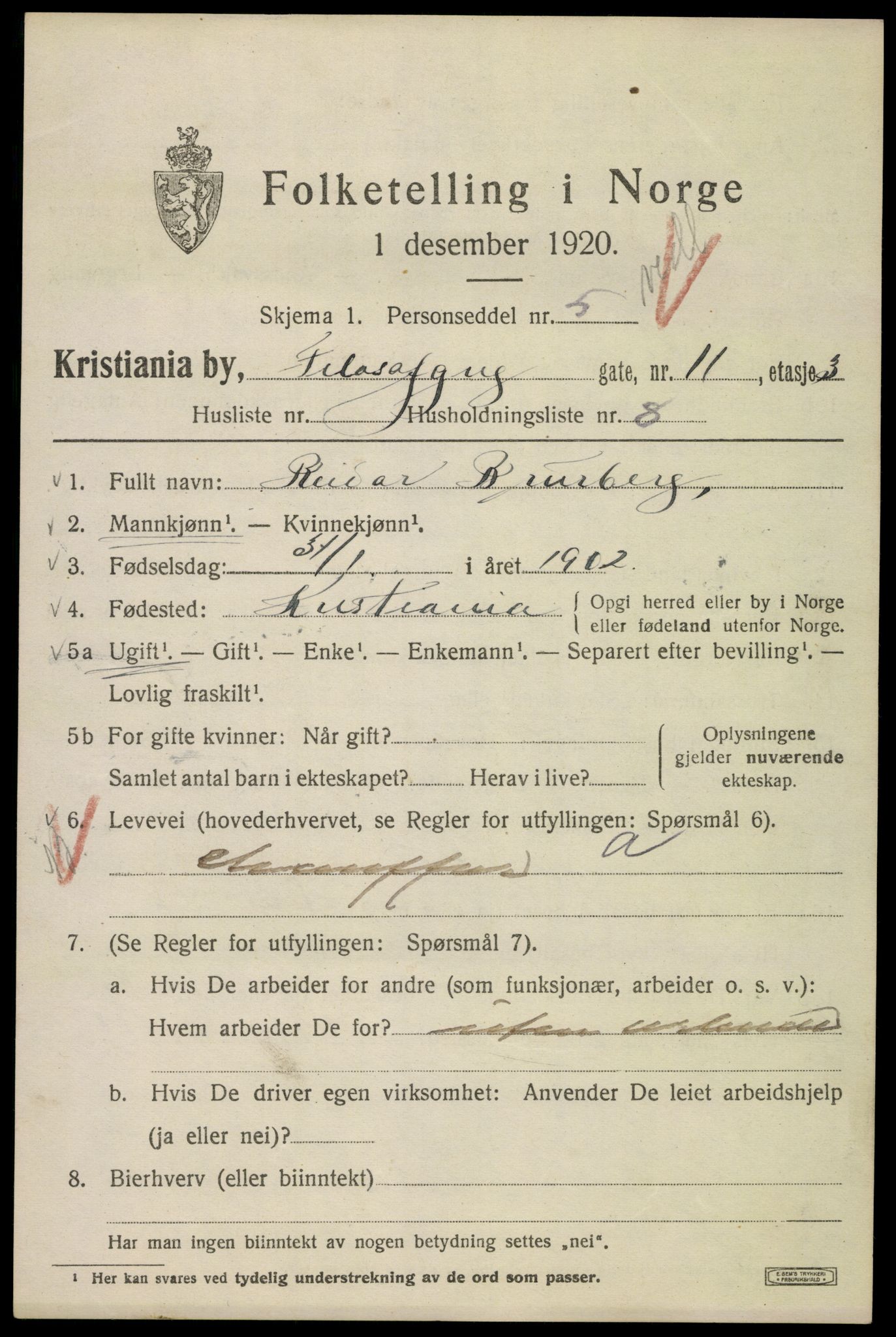 SAO, 1920 census for Kristiania, 1920, p. 229061