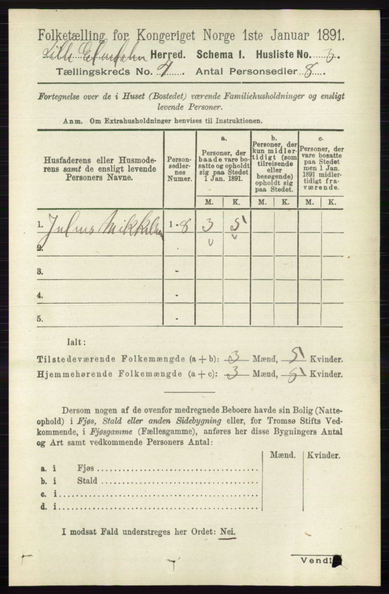 RA, 1891 census for 0438 Lille Elvedalen, 1891, p. 1297