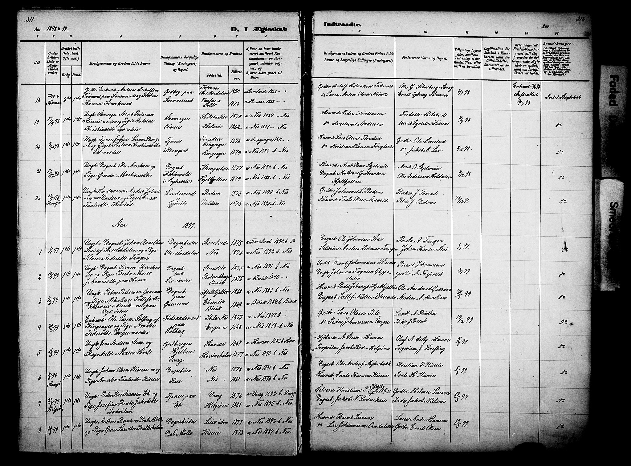 Nes prestekontor, Hedmark, AV/SAH-PREST-020/L/La/L0006: Parish register (copy) no. 6, 1890-1932, p. 311-312