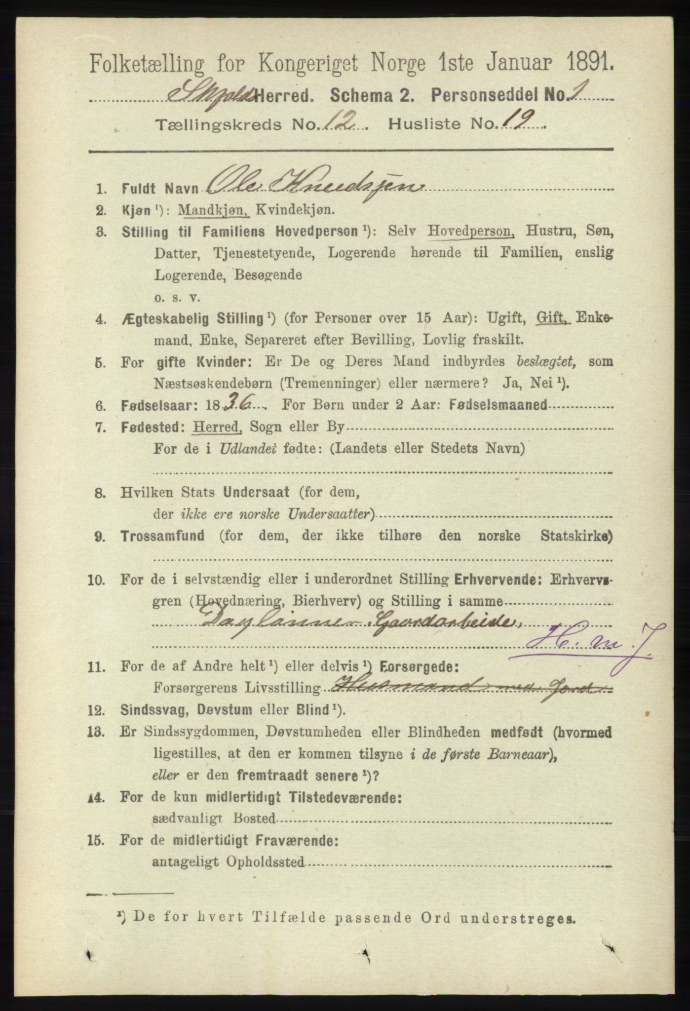 RA, 1891 census for 1154 Skjold, 1891, p. 2357