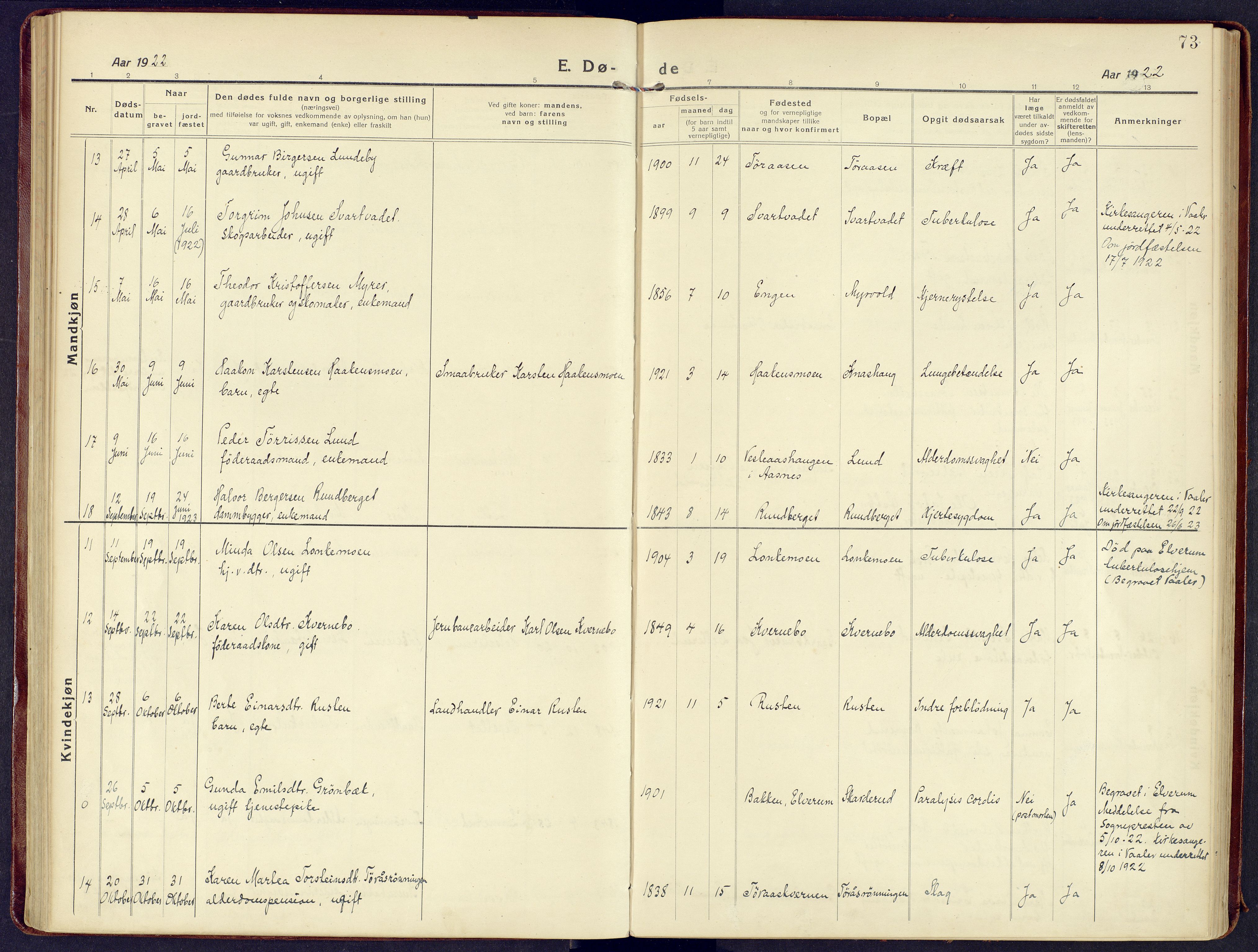 Våler prestekontor, Hedmark, AV/SAH-PREST-040/H/Ha/Haa/L0011: Parish register (official) no. 11, 1919-1933, p. 73