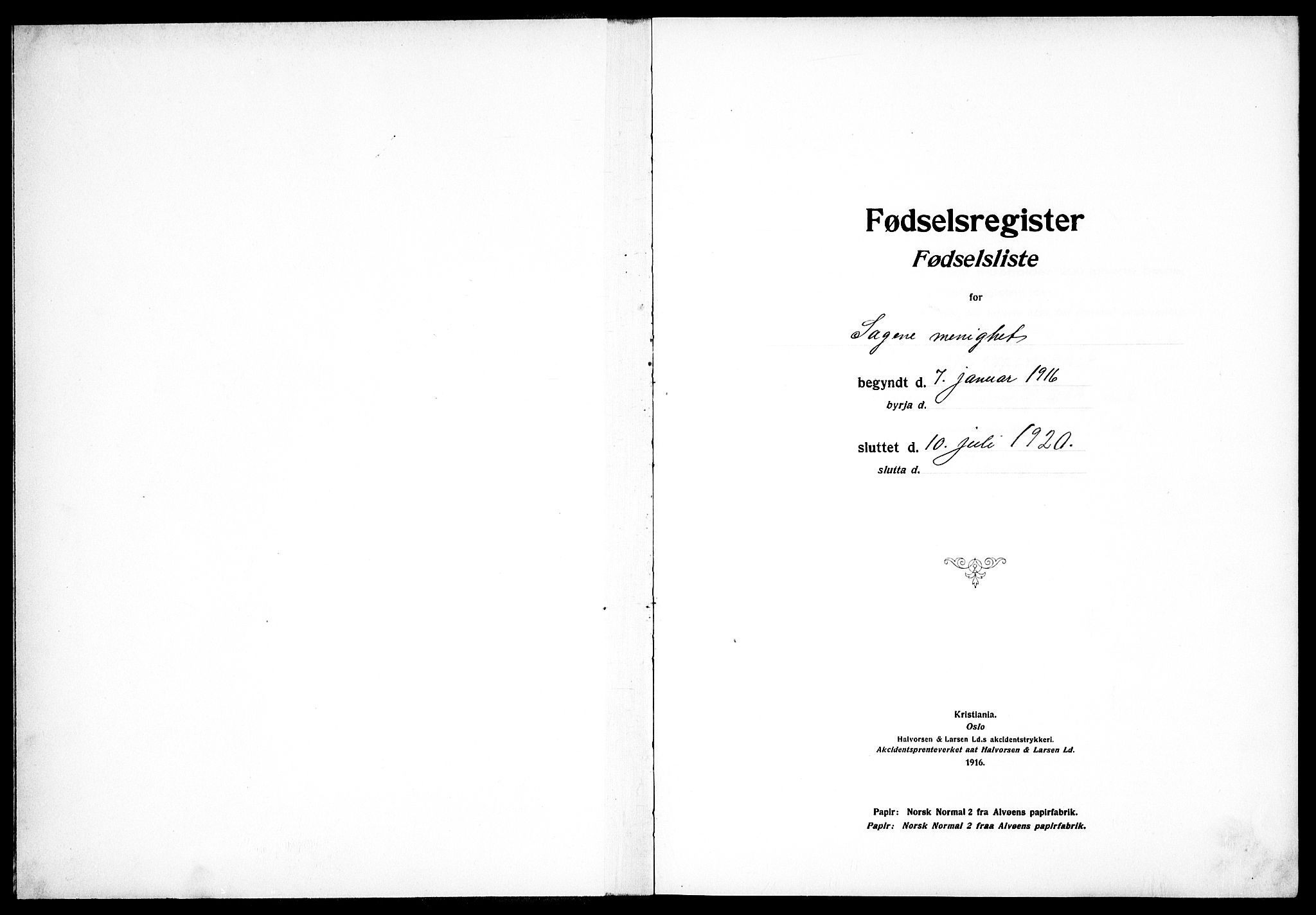 Sagene prestekontor Kirkebøker, SAO/A-10796/J/L0001: Birth register no. 1, 1916-1920