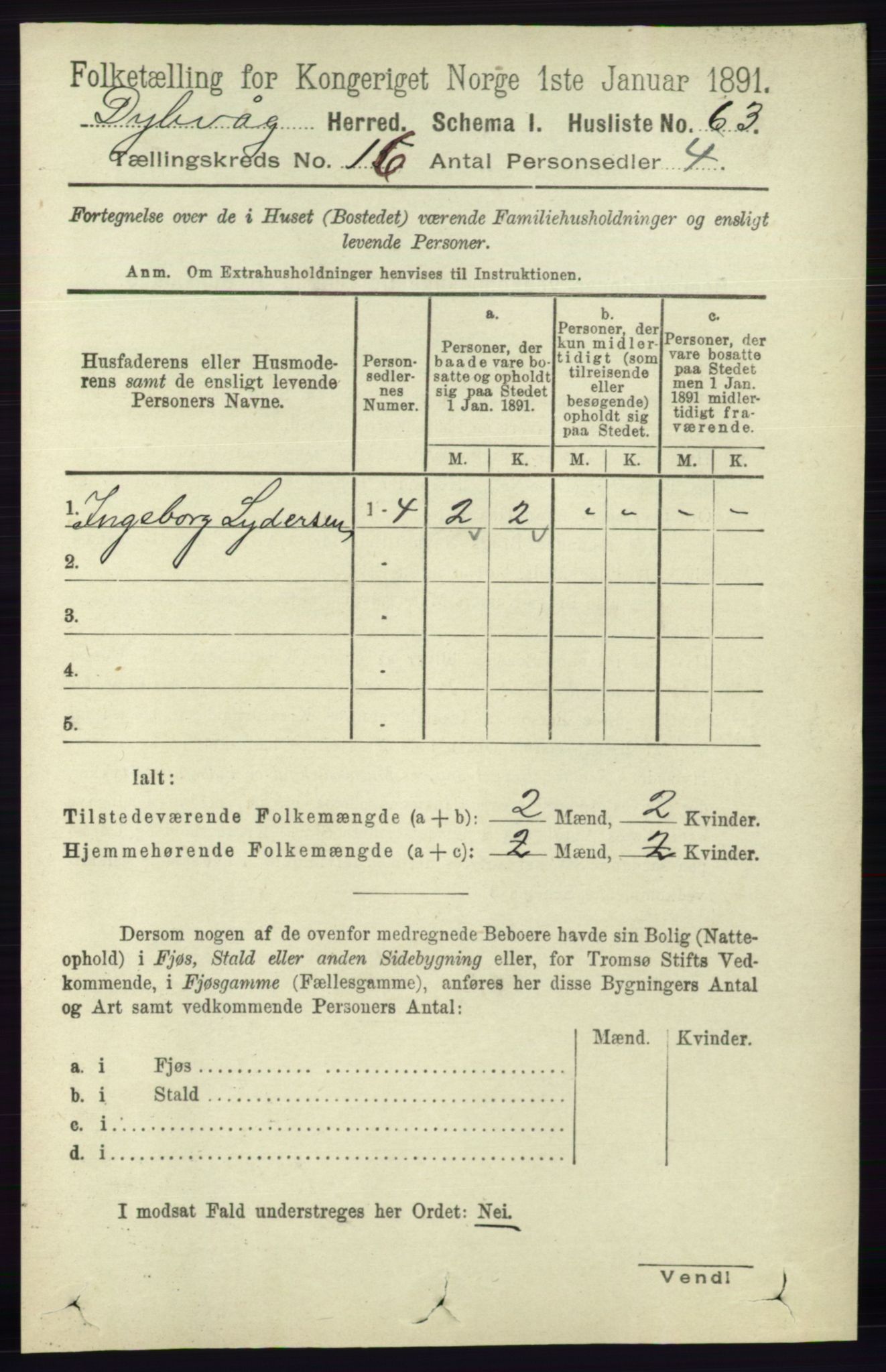 RA, 1891 census for 0915 Dypvåg, 1891, p. 6387