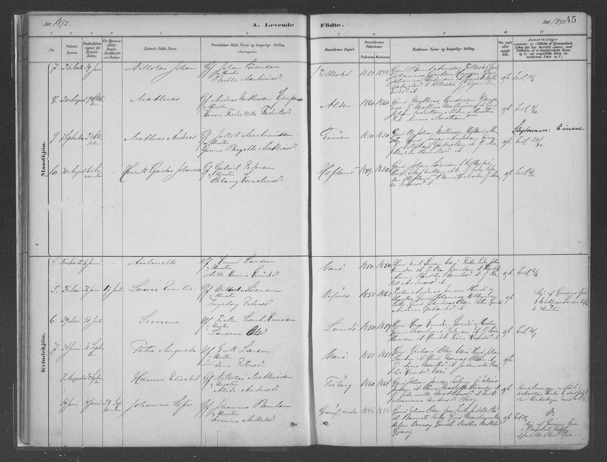 Askvoll sokneprestembete, AV/SAB-A-79501/H/Haa/Haac/L0001: Parish register (official) no. C  1, 1879-1922, p. 45