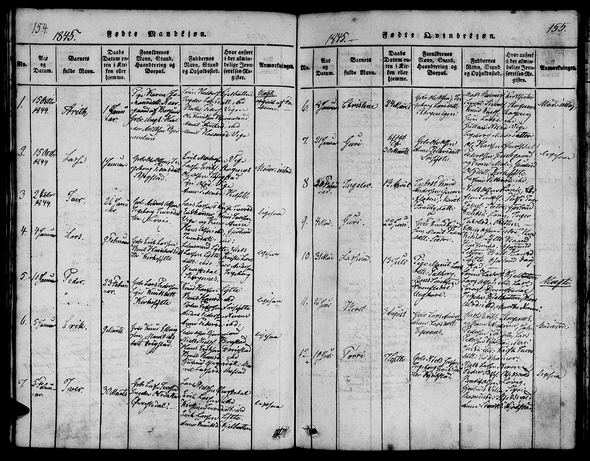 Ministerialprotokoller, klokkerbøker og fødselsregistre - Møre og Romsdal, SAT/A-1454/541/L0544: Parish register (official) no. 541A01, 1818-1847, p. 154-155
