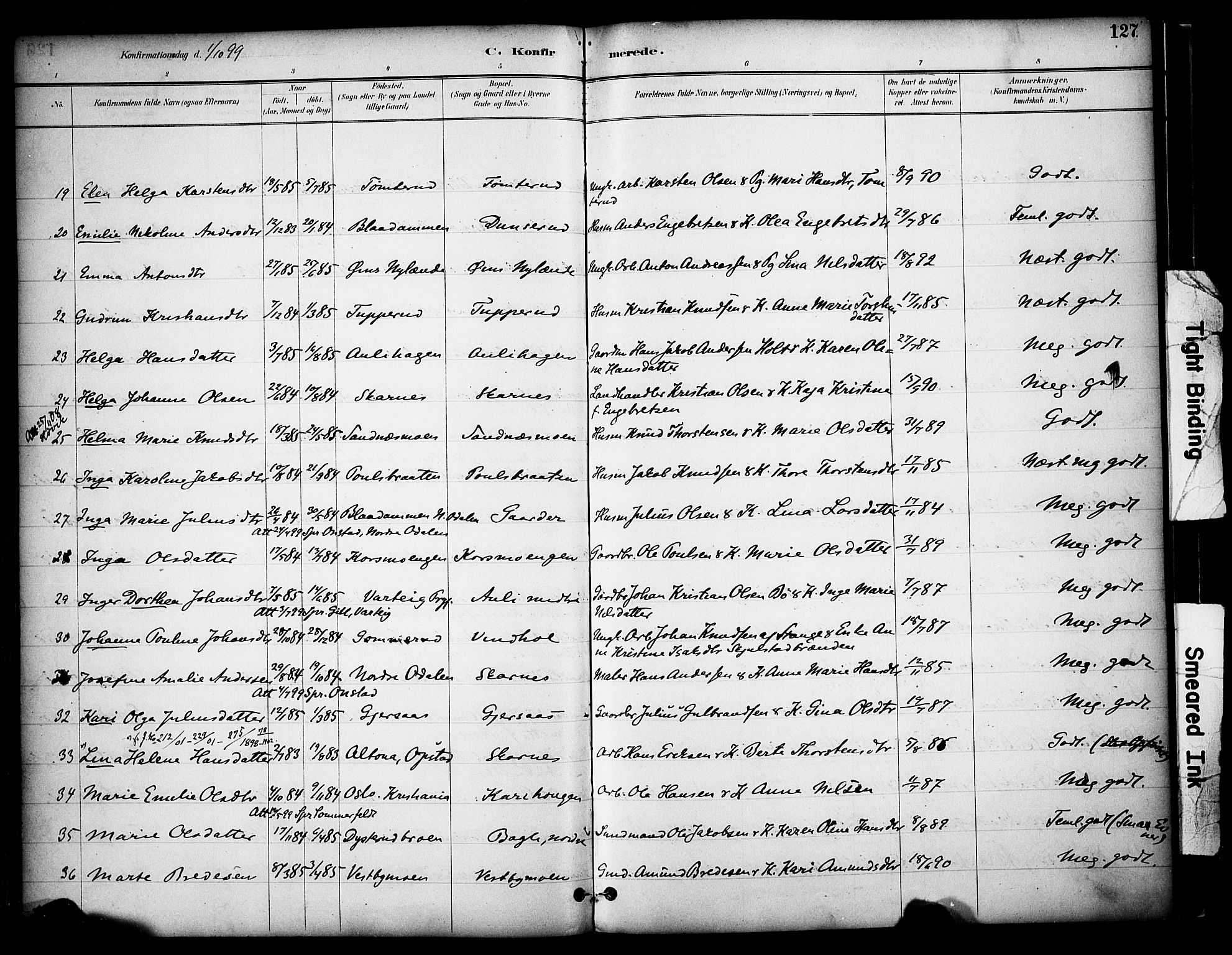 Sør-Odal prestekontor, AV/SAH-PREST-030/H/Ha/Haa/L0009: Parish register (official) no. 9, 1886-1926, p. 127