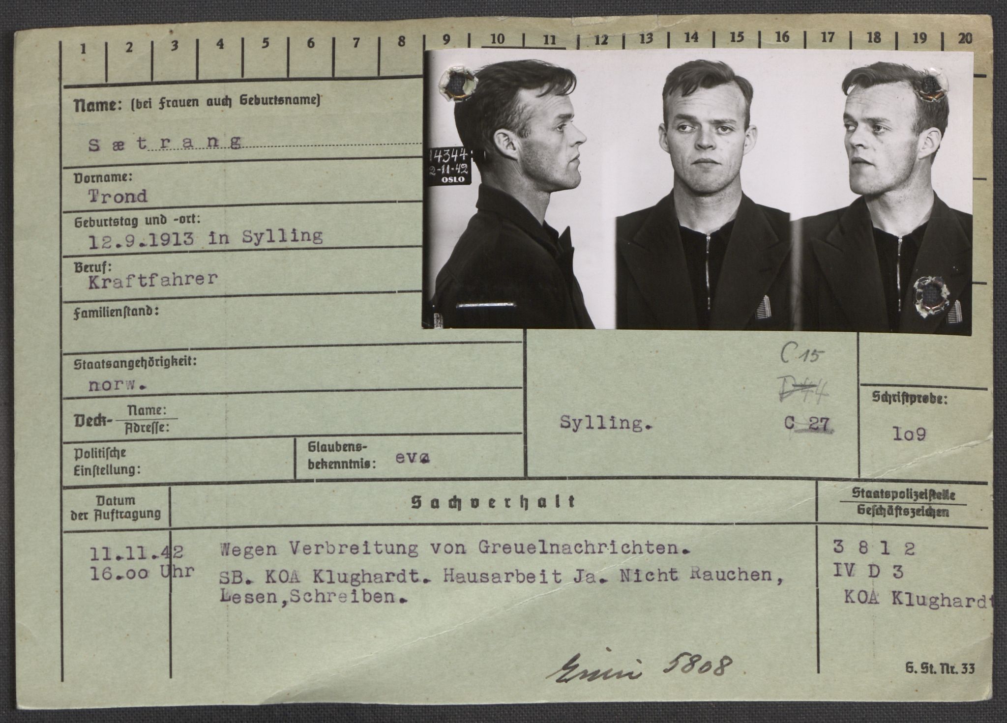 Befehlshaber der Sicherheitspolizei und des SD, AV/RA-RAFA-5969/E/Ea/Eaa/L0009: Register over norske fanger i Møllergata 19: Ru-Sy, 1940-1945, p. 1688