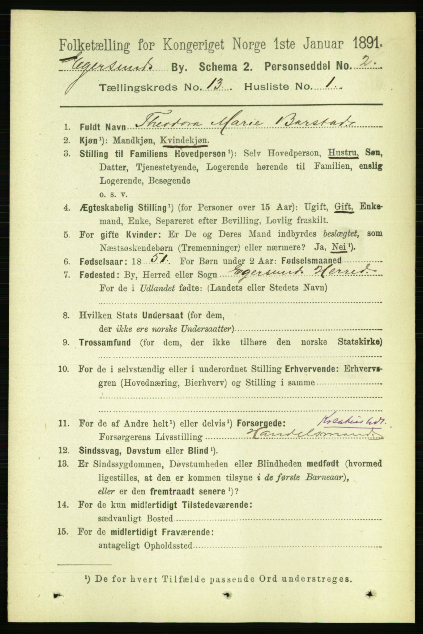 RA, 1891 census for 1101 Egersund, 1891, p. 2356