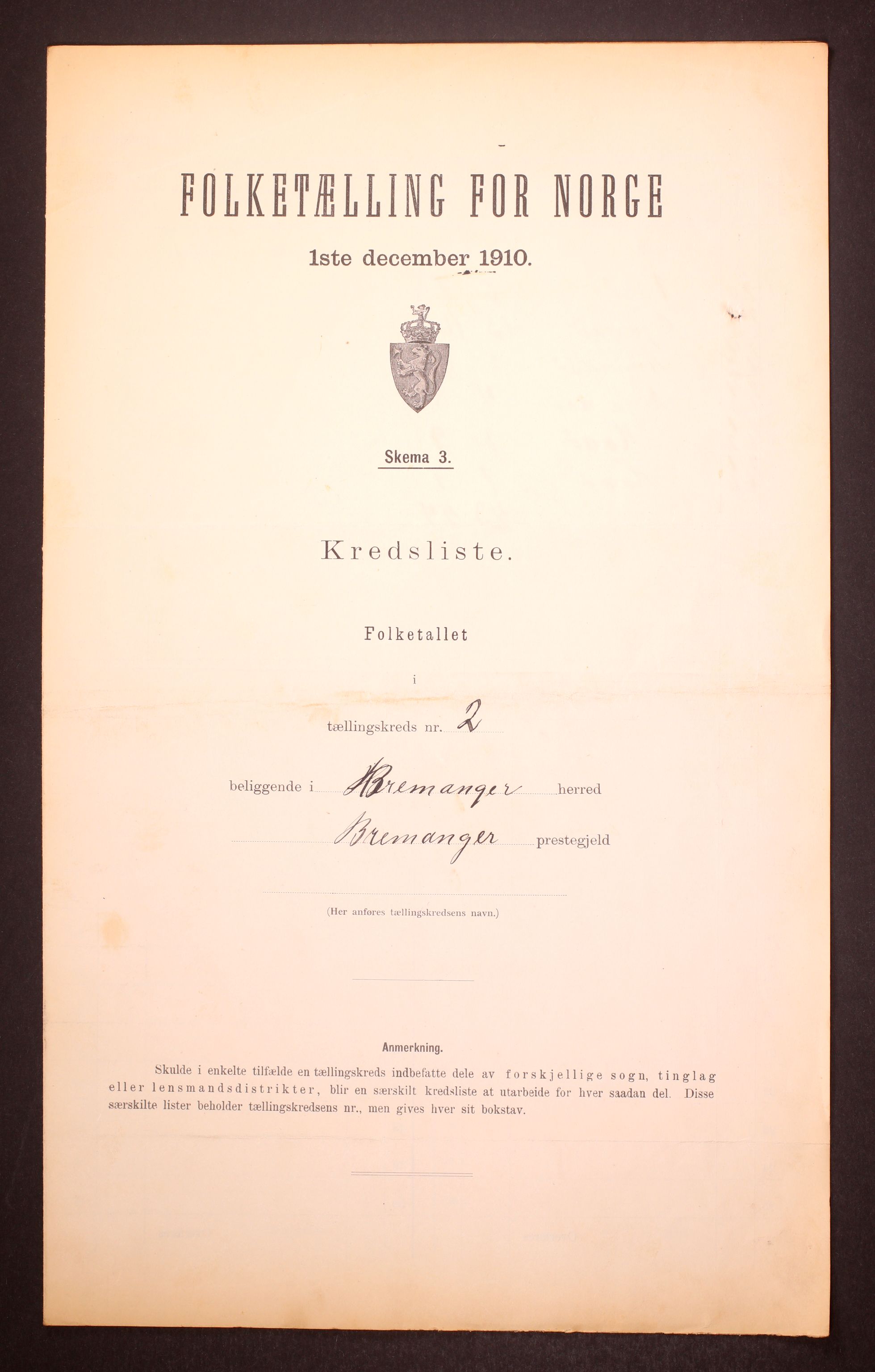 RA, 1910 census for Bremanger, 1910, p. 7