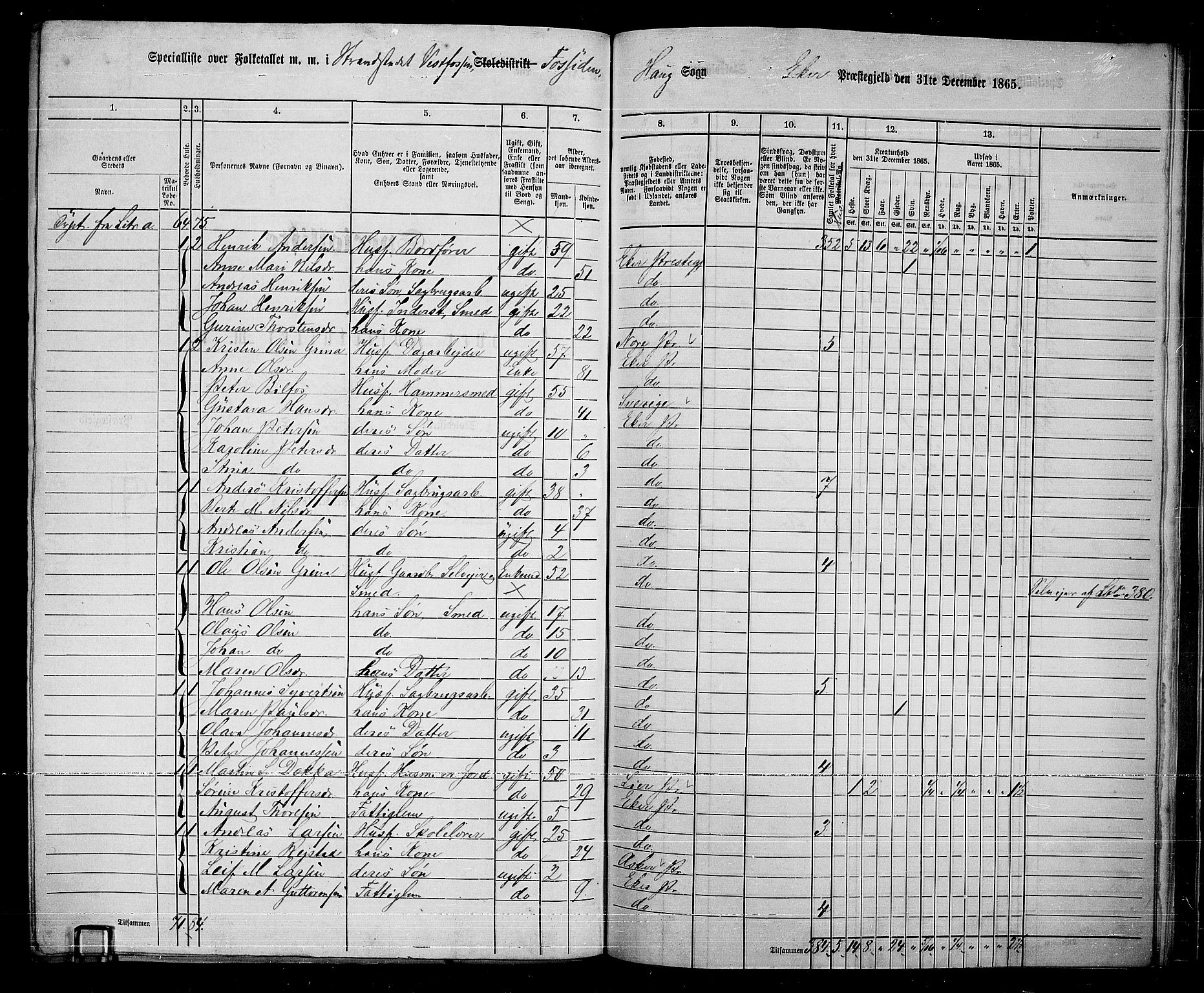 RA, 1865 census for Eiker, 1865, p. 237