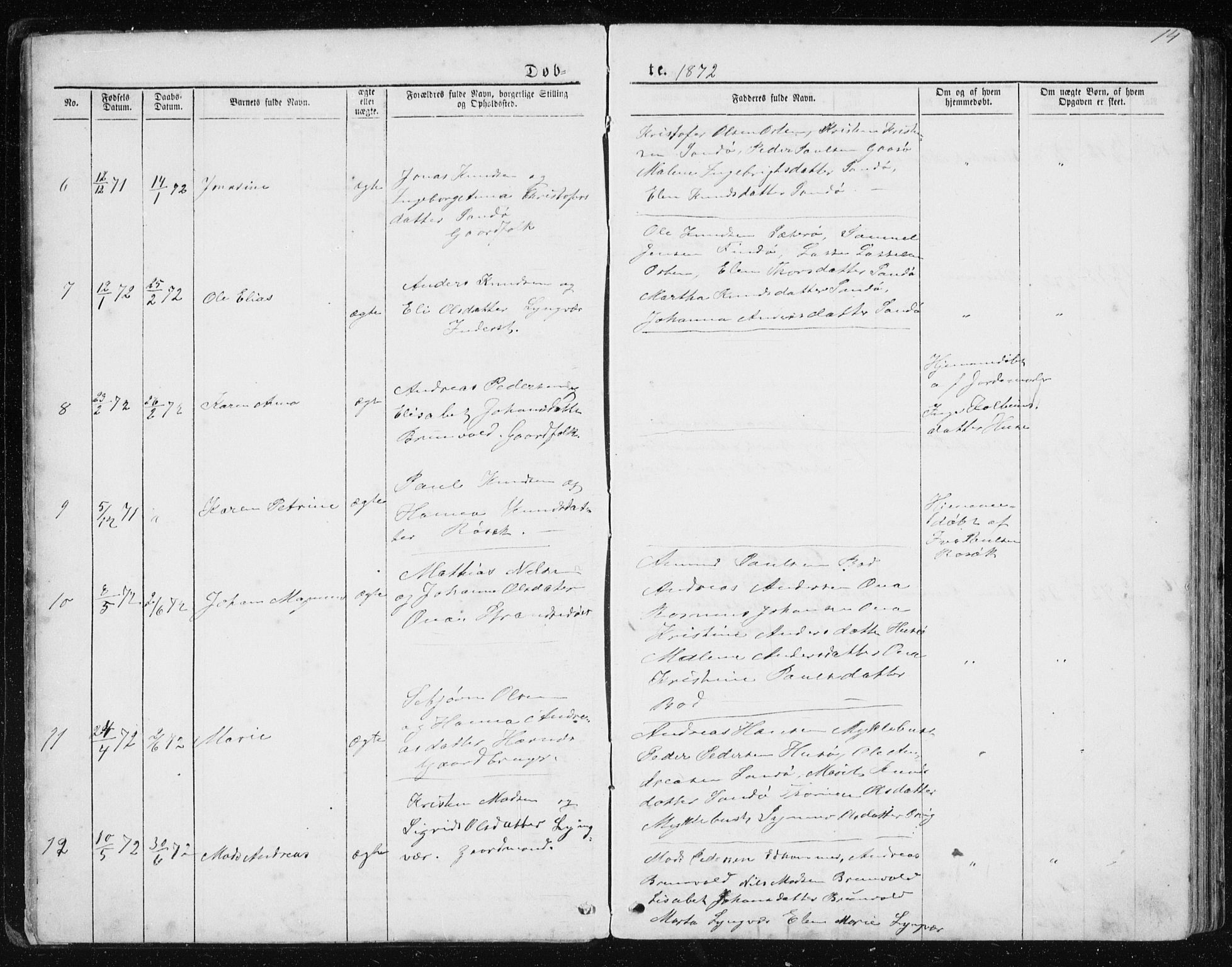 Ministerialprotokoller, klokkerbøker og fødselsregistre - Møre og Romsdal, AV/SAT-A-1454/561/L0732: Parish register (copy) no. 561C02, 1867-1900, p. 14