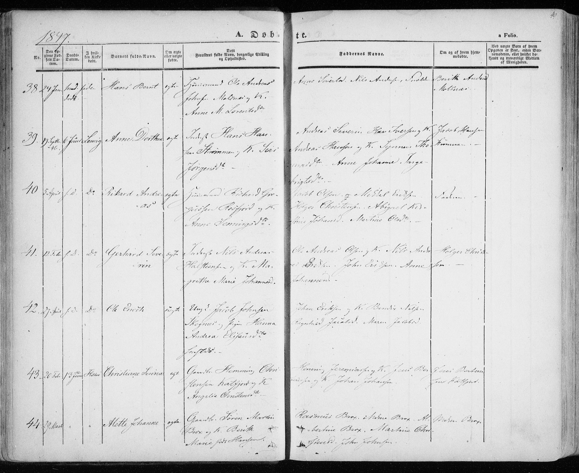 Lenvik sokneprestembete, SATØ/S-1310/H/Ha/Haa/L0006kirke: Parish register (official) no. 6, 1845-1854, p. 40