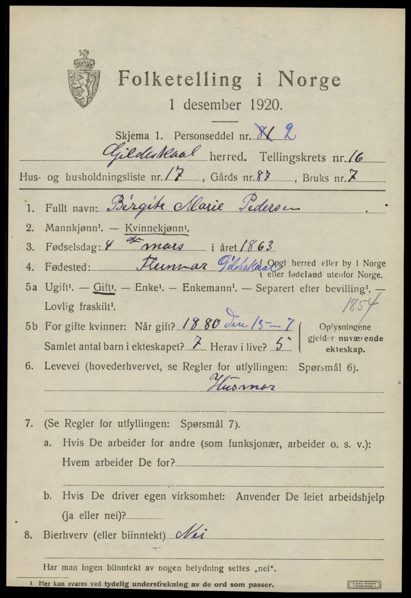 SAT, 1920 census for Gildeskål, 1920, p. 10340