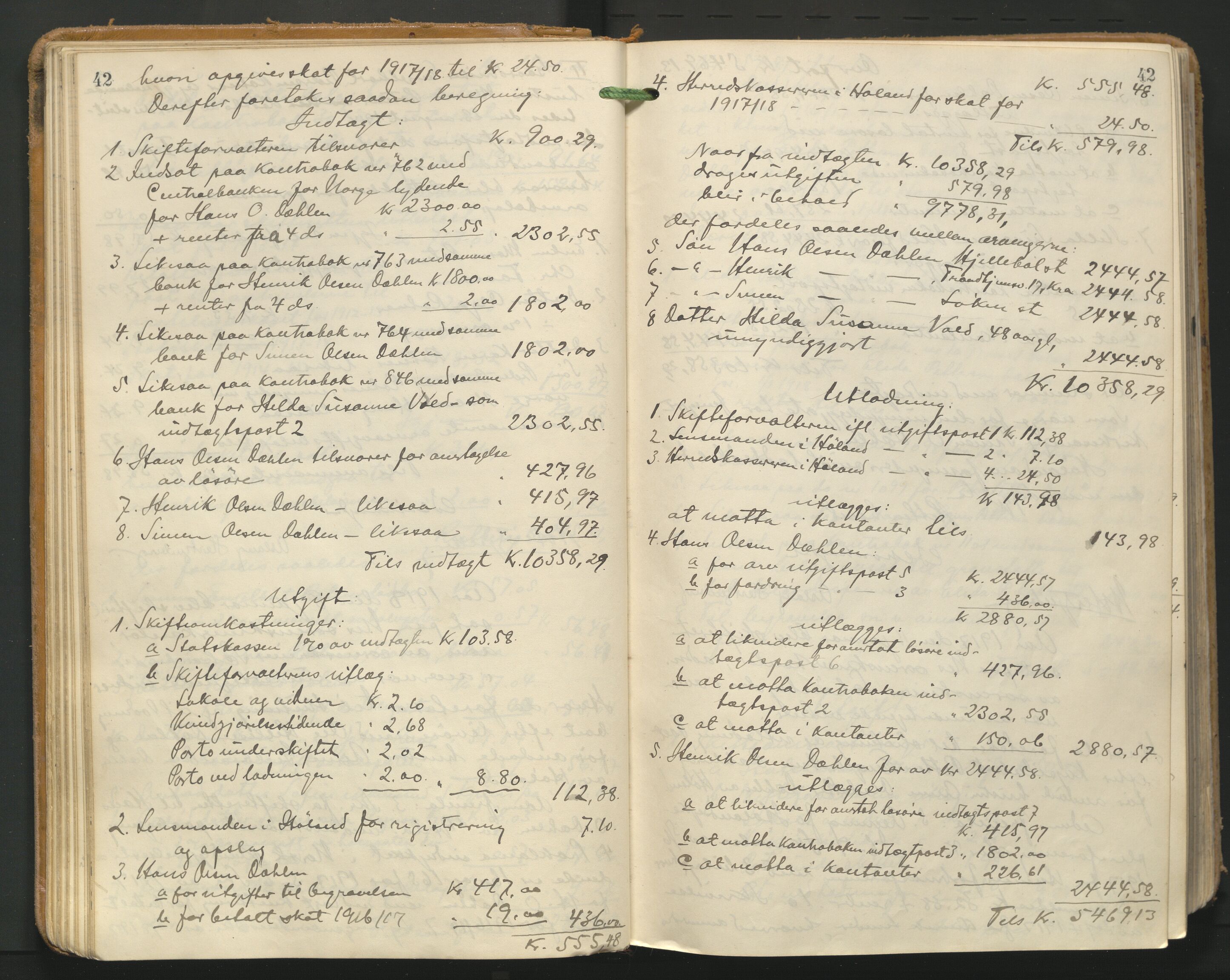 Nes tingrett, AV/SAO-A-10548/H/Hc/L0006: Utlodningsprotokoll, 1916-1943, p. 42
