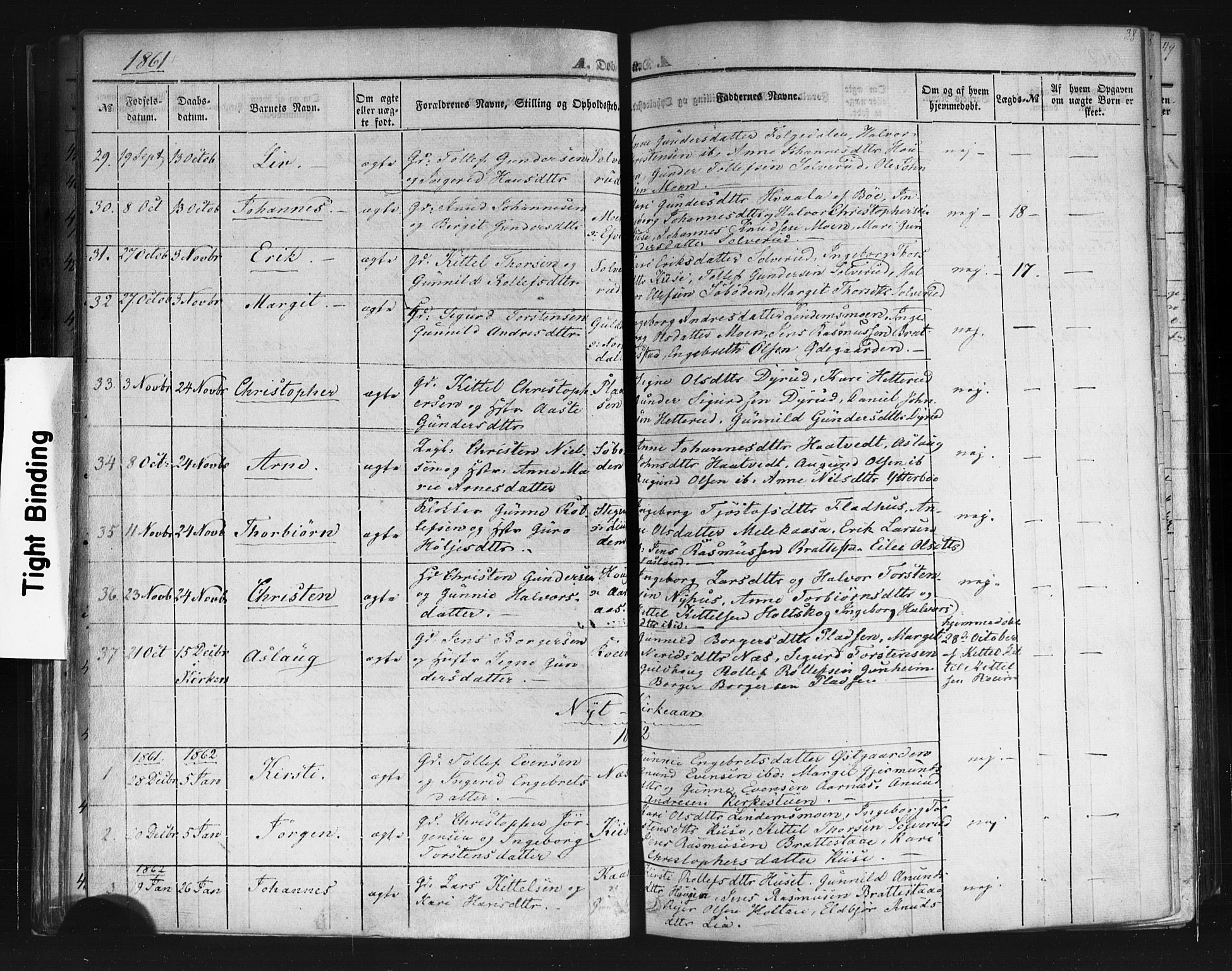 Sauherad kirkebøker, SAKO/A-298/F/Fb/L0001: Parish register (official) no. II 1, 1851-1877, p. 38