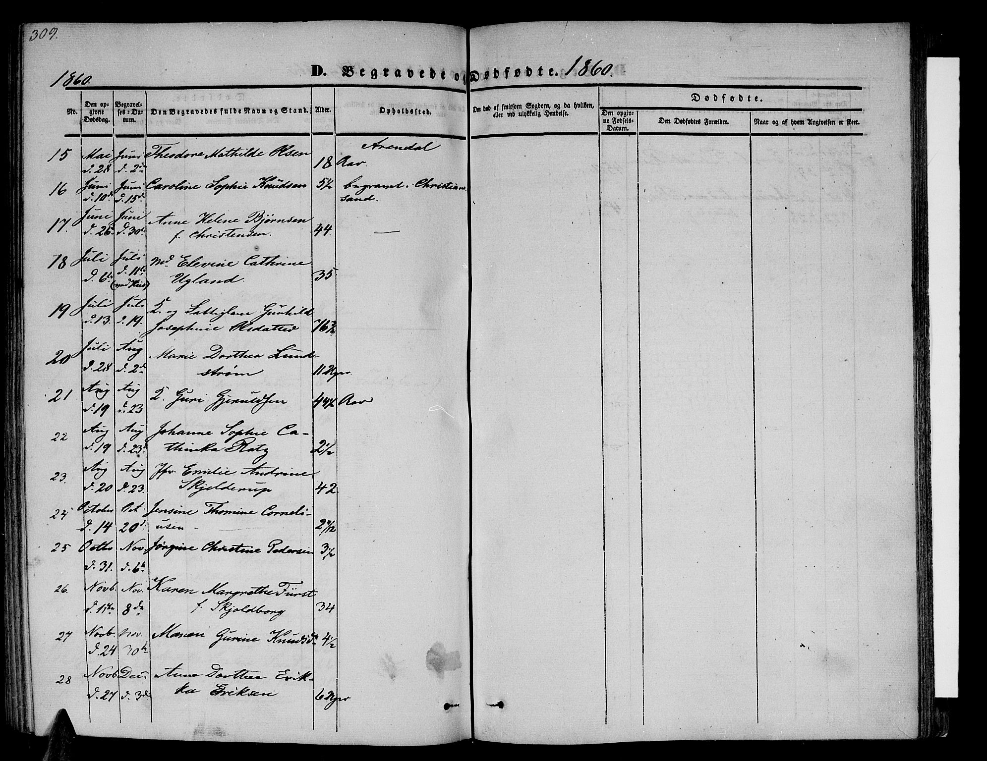 Arendal sokneprestkontor, Trefoldighet, AV/SAK-1111-0040/F/Fb/L0002: Parish register (copy) no. B 2, 1838-1860, p. 309