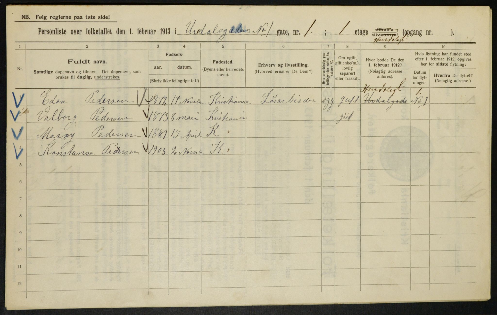 OBA, Municipal Census 1913 for Kristiania, 1913, p. 42060