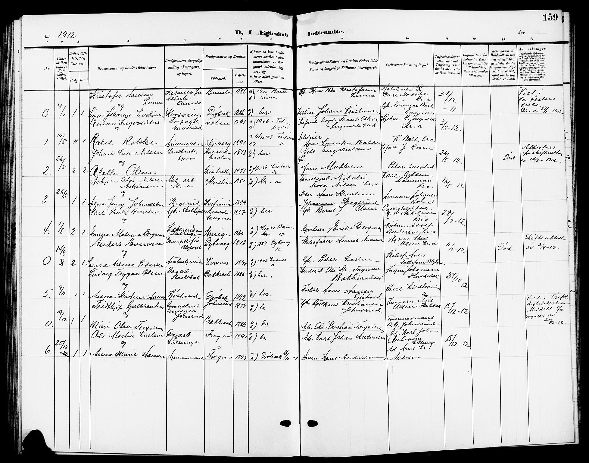 Nesodden prestekontor Kirkebøker, SAO/A-10013/G/Ga/L0002: Parish register (copy) no. I 2, 1905-1924, p. 159