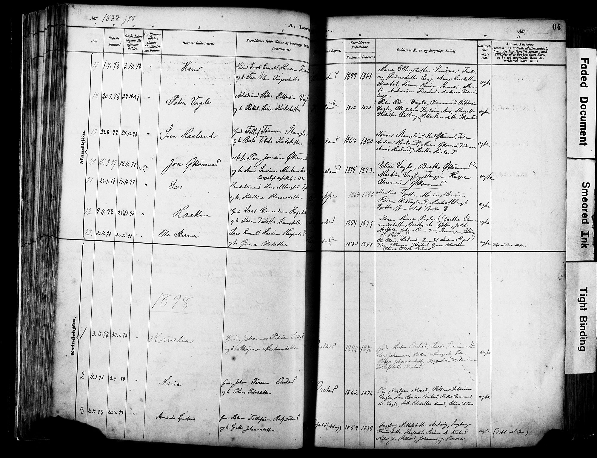 Klepp sokneprestkontor, SAST/A-101803/001/3/30BA/L0009: Parish register (official) no. A 7, 1886-1915, p. 64