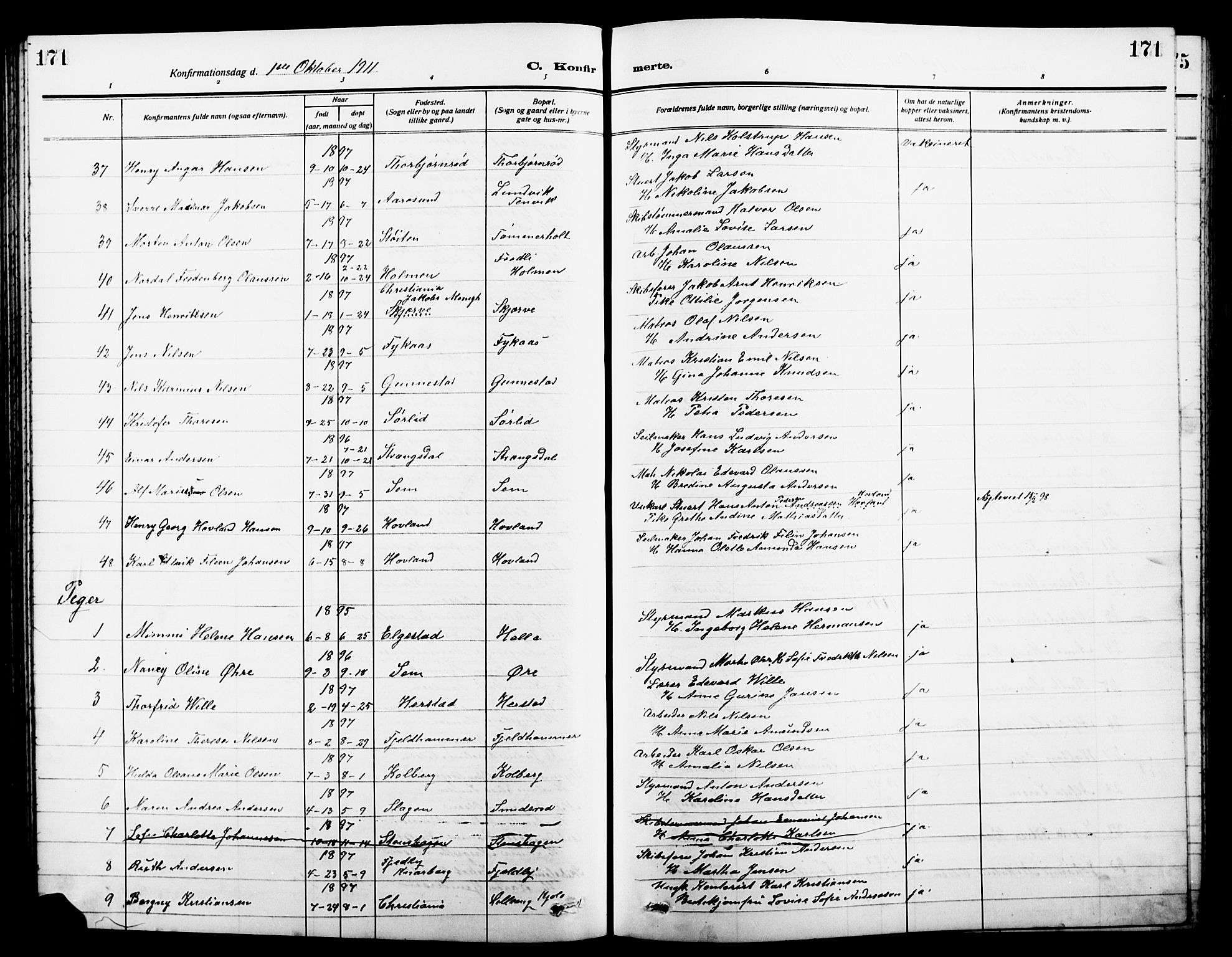Nøtterøy kirkebøker, AV/SAKO-A-354/G/Ga/L0005: Parish register (copy) no. I 5, 1910-1924, p. 171