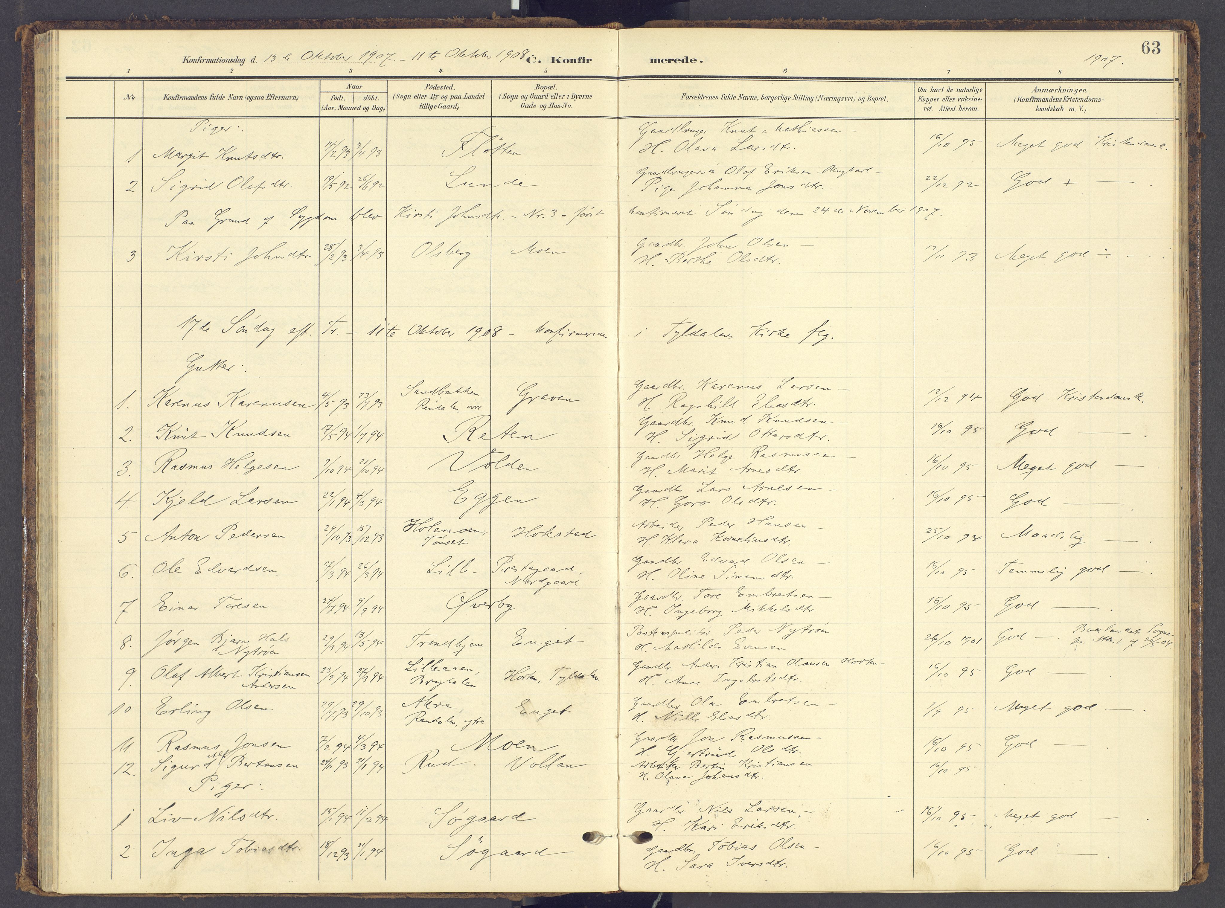 Tynset prestekontor, SAH/PREST-058/H/Ha/Haa/L0028: Parish register (official) no. 28, 1902-1929, p. 63