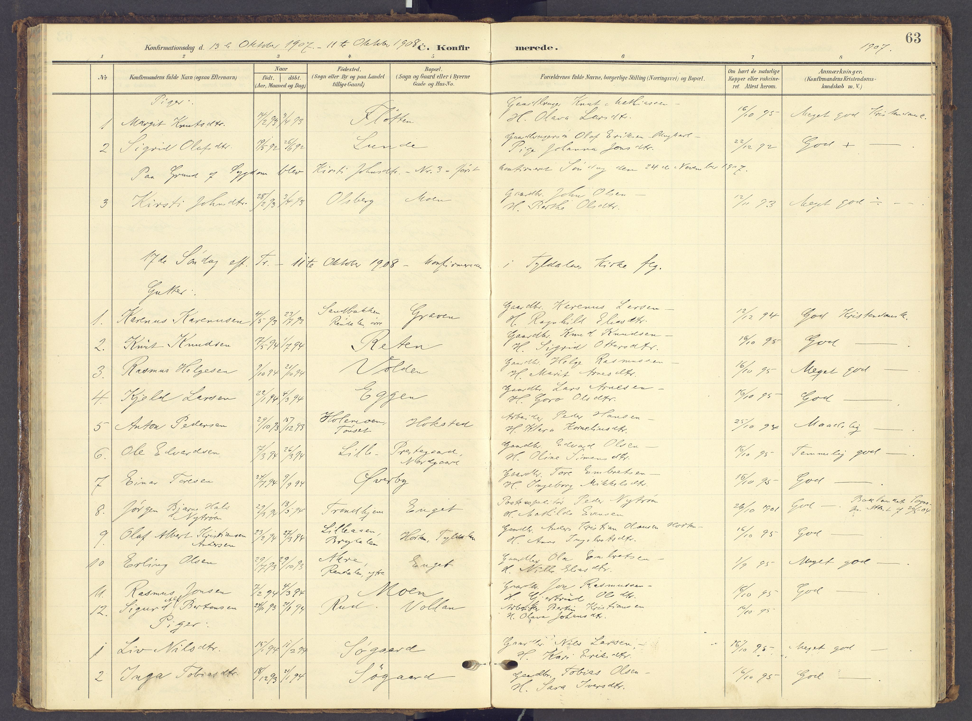 Tynset prestekontor, AV/SAH-PREST-058/H/Ha/Haa/L0028: Parish register (official) no. 28, 1902-1929, p. 63