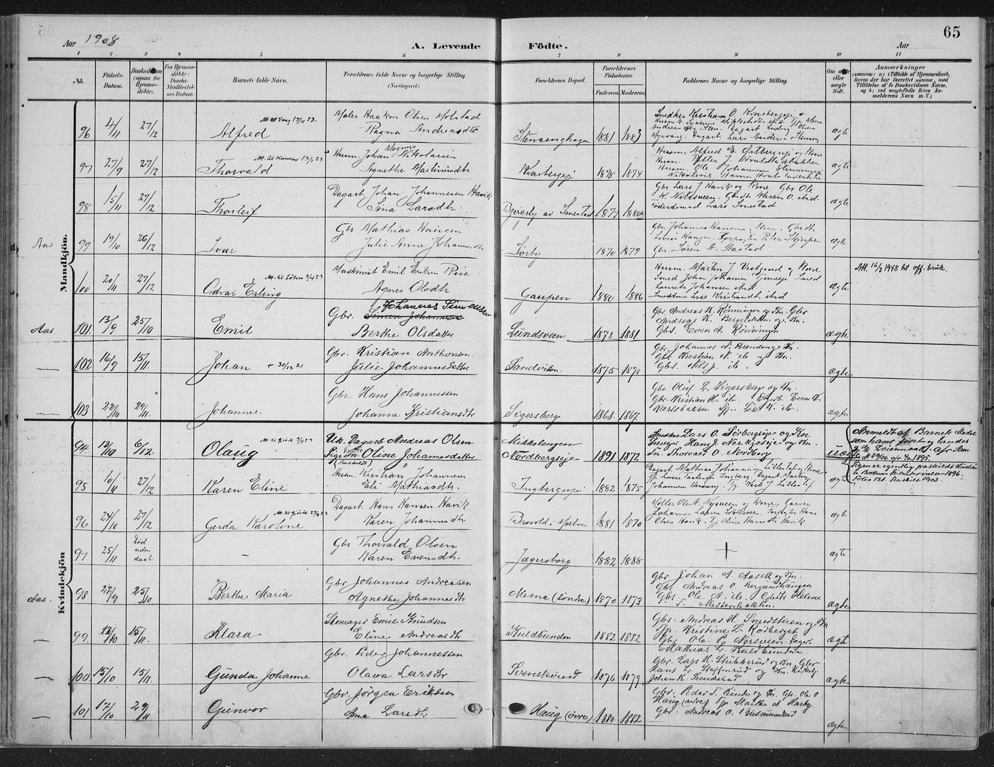 Ringsaker prestekontor, AV/SAH-PREST-014/K/Ka/L0018: Parish register (official) no. 18, 1903-1912, p. 65