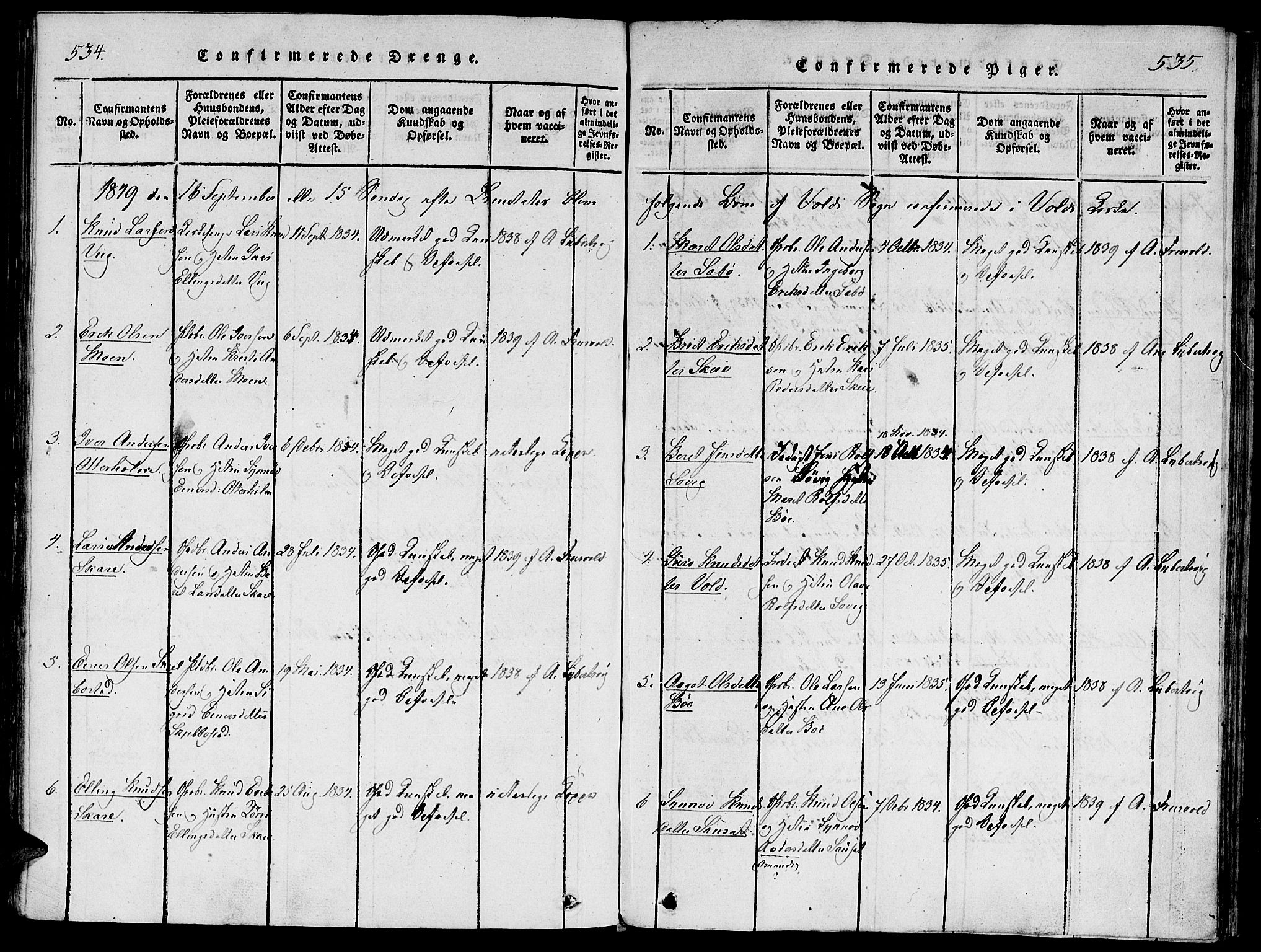 Ministerialprotokoller, klokkerbøker og fødselsregistre - Møre og Romsdal, SAT/A-1454/543/L0561: Parish register (official) no. 543A01, 1818-1853, p. 534-535