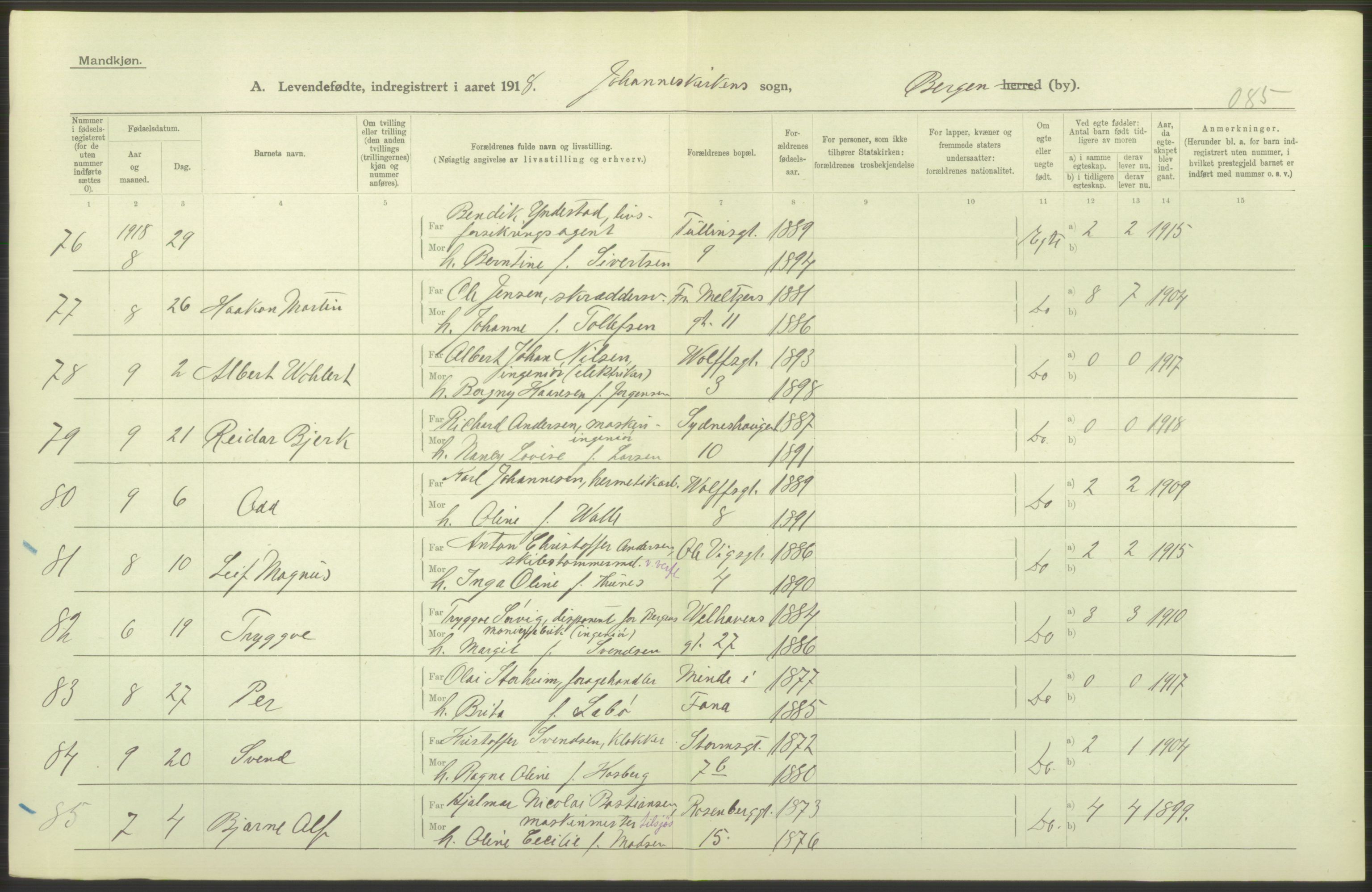 Statistisk sentralbyrå, Sosiodemografiske emner, Befolkning, AV/RA-S-2228/D/Df/Dfb/Dfbh/L0037: Bergen: Levendefødte menn og kvinner., 1918, p. 472