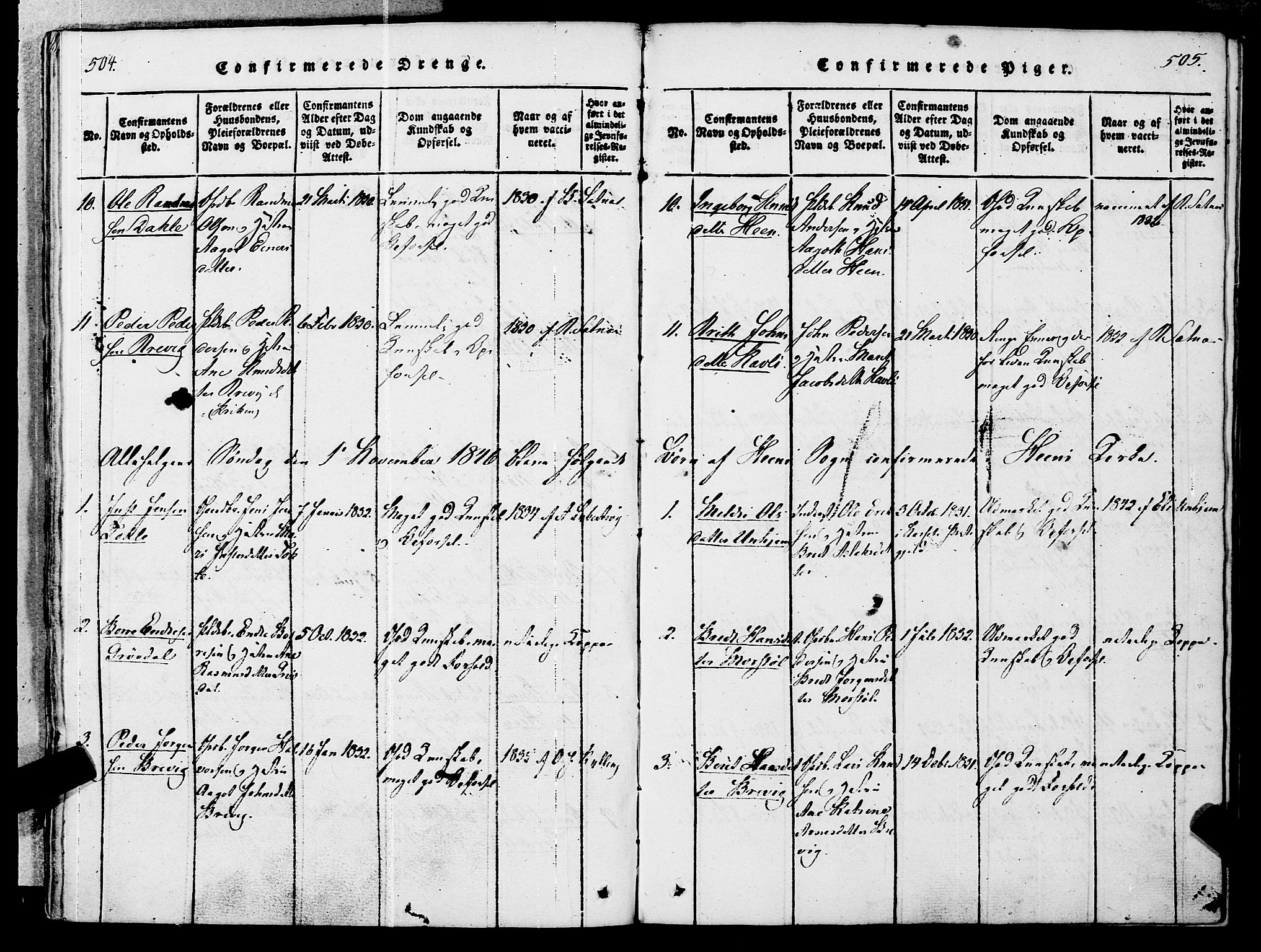 Ministerialprotokoller, klokkerbøker og fødselsregistre - Møre og Romsdal, SAT/A-1454/545/L0585: Parish register (official) no. 545A01, 1818-1853, p. 504-505