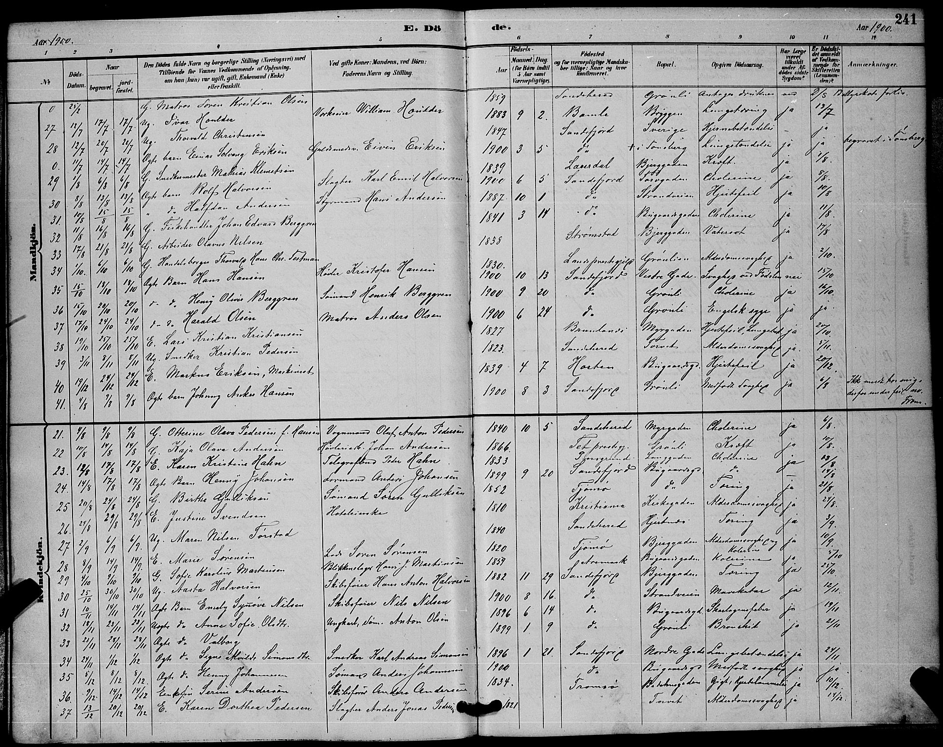 Sandefjord kirkebøker, SAKO/A-315/G/Ga/L0001: Parish register (copy) no. 1, 1885-1903, p. 241