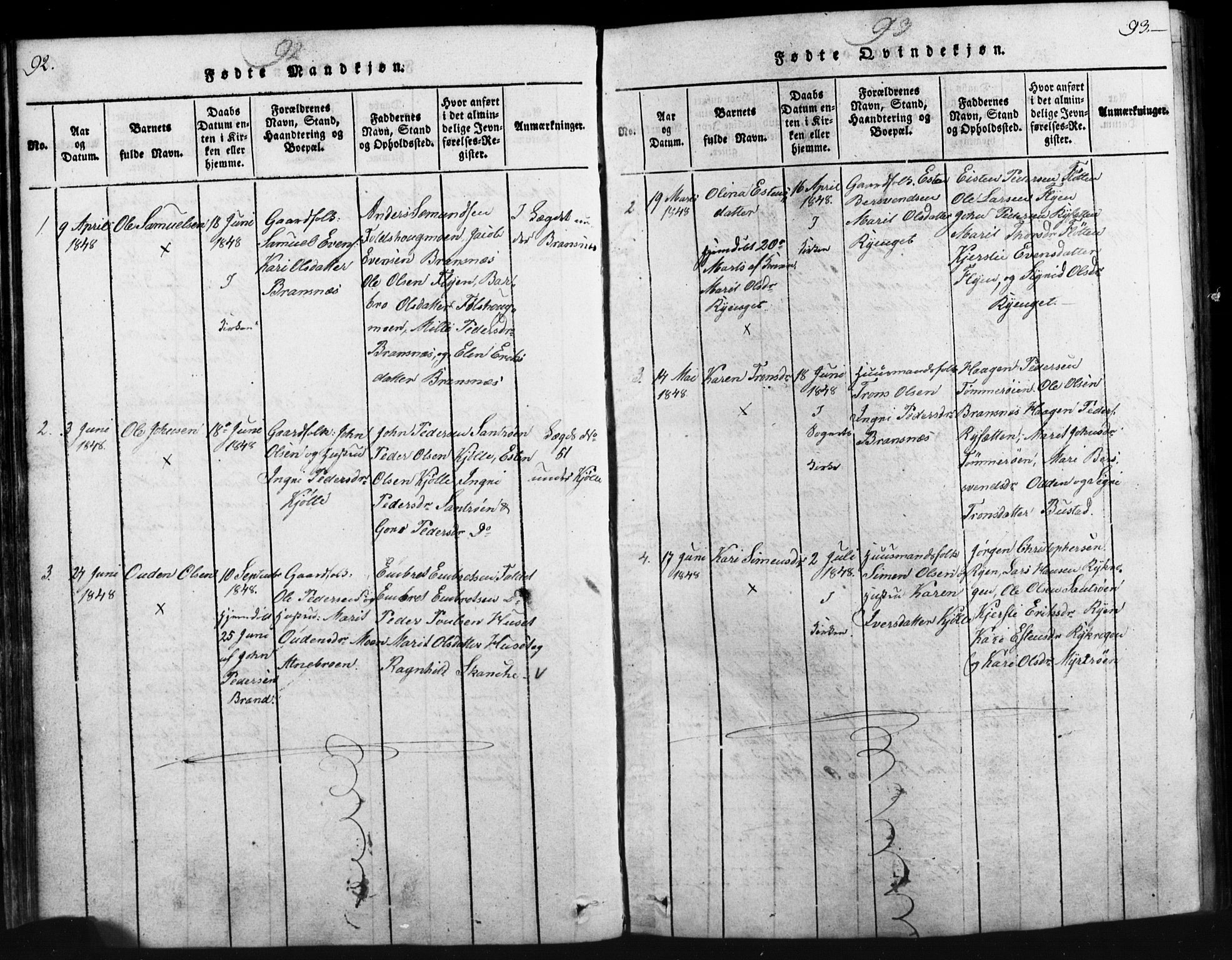 Tynset prestekontor, SAH/PREST-058/H/Ha/Hab/L0003: Parish register (copy) no. 3, 1814-1862, p. 92-93