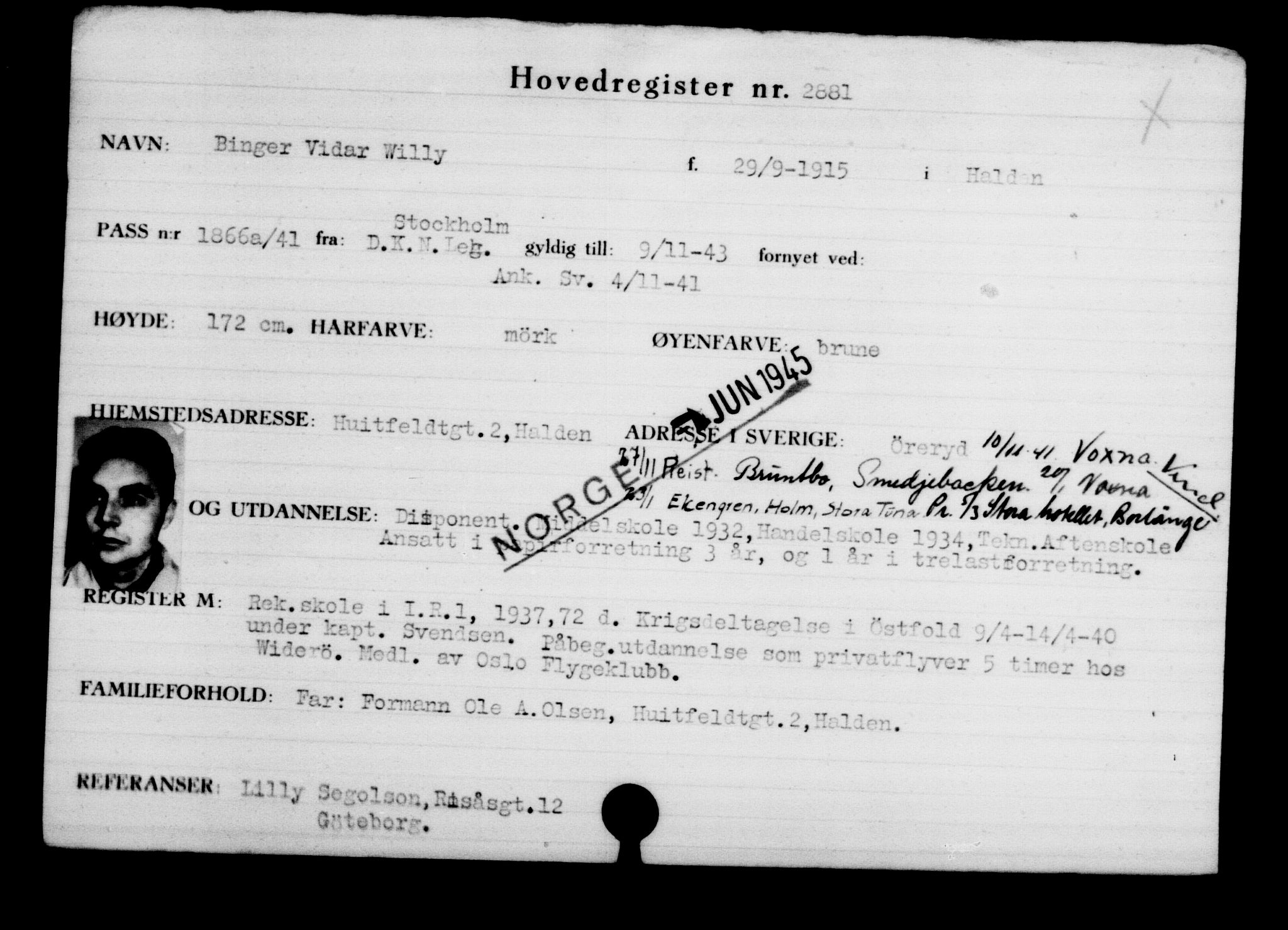 Utenriksstasjonene, Legasjonen i Stockholm, Flyktningkontoret, AV/RA-S-6753/V/Va/L0003: Kjesäterkartoteket, flyktninger med registreringsnr. 2001-3495, 1940-1945, p. 1283
