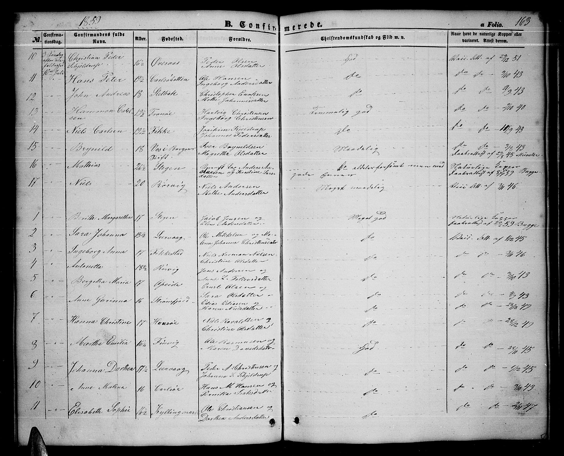 Ministerialprotokoller, klokkerbøker og fødselsregistre - Nordland, AV/SAT-A-1459/859/L0857: Parish register (copy) no. 859C03, 1854-1873, p. 163