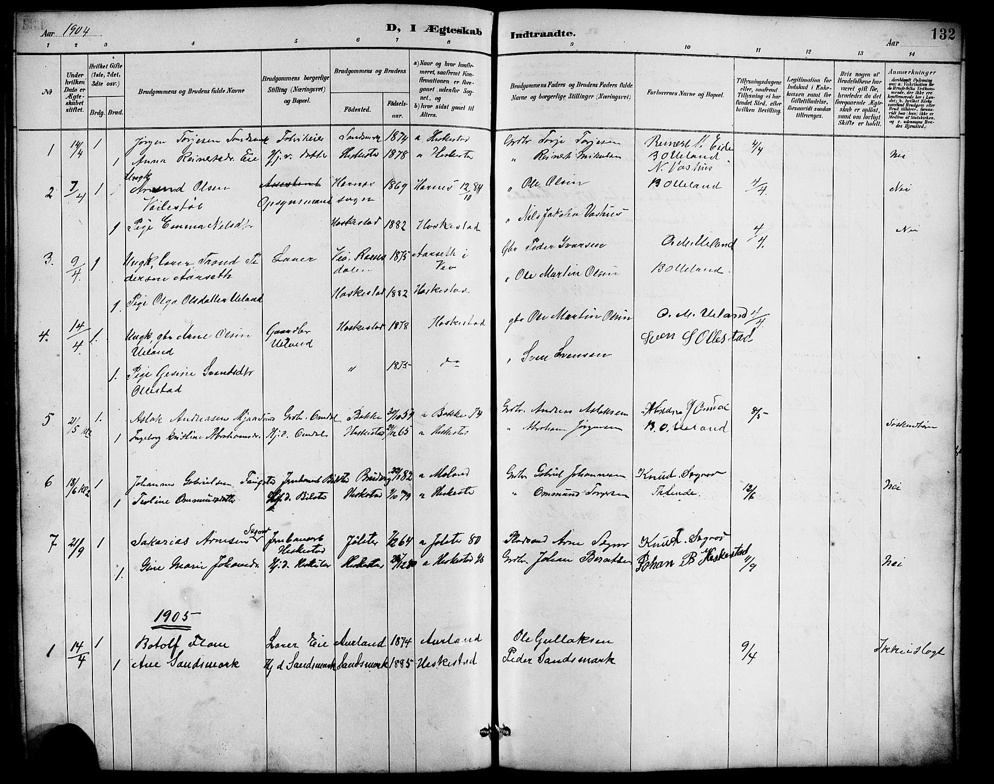 Lund sokneprestkontor, AV/SAST-A-101809/S07/L0007: Parish register (copy) no. B 7, 1890-1925, p. 132