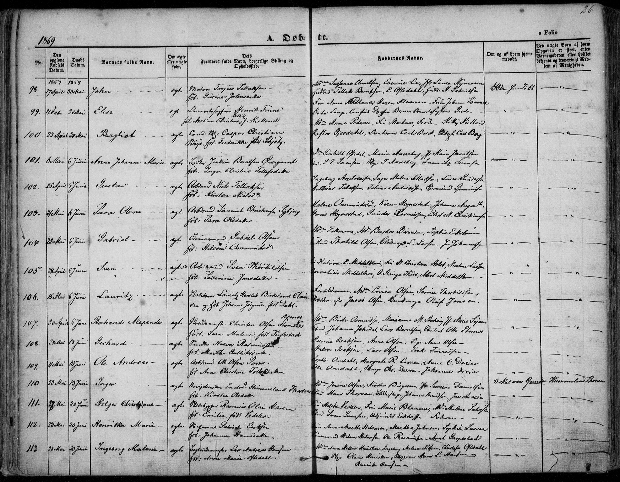 Domkirken sokneprestkontor, AV/SAST-A-101812/001/30/30BA/L0022: Parish register (official) no. A 21, 1868-1877, p. 26