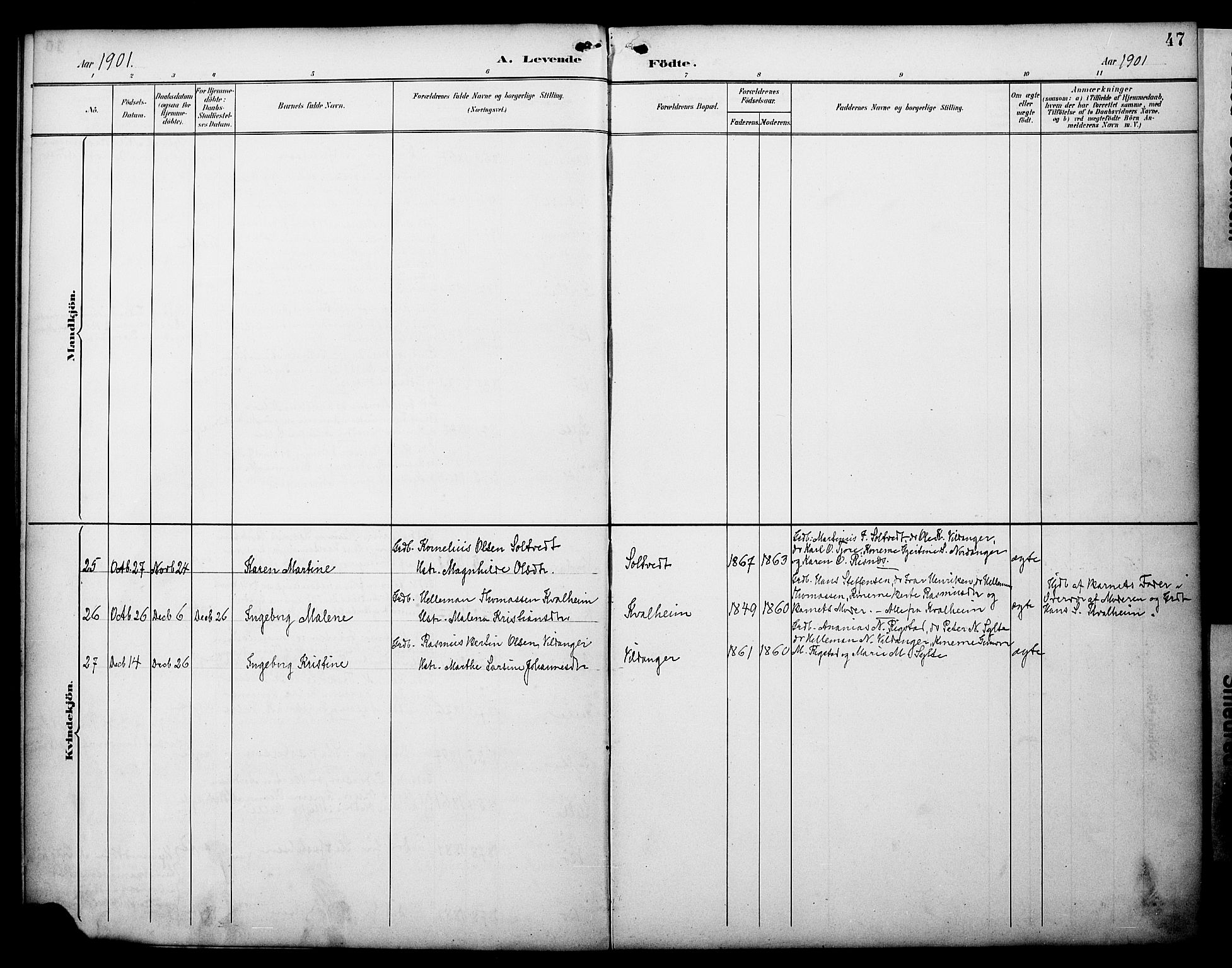 Manger sokneprestembete, AV/SAB-A-76801/H/Haa: Parish register (official) no. C 2, 1891-1902, p. 47