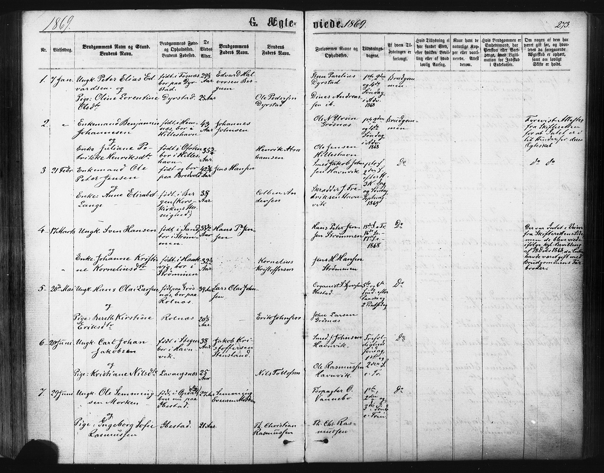 Ibestad sokneprestembete, SATØ/S-0077/H/Ha/Haa/L0010kirke: Parish register (official) no. 10, 1869-1879, p. 273