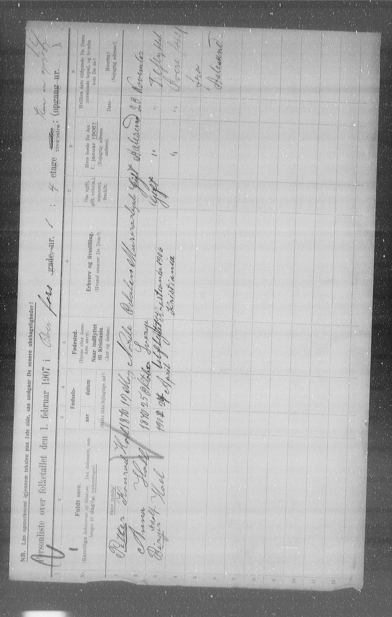 OBA, Municipal Census 1907 for Kristiania, 1907, p. 66117