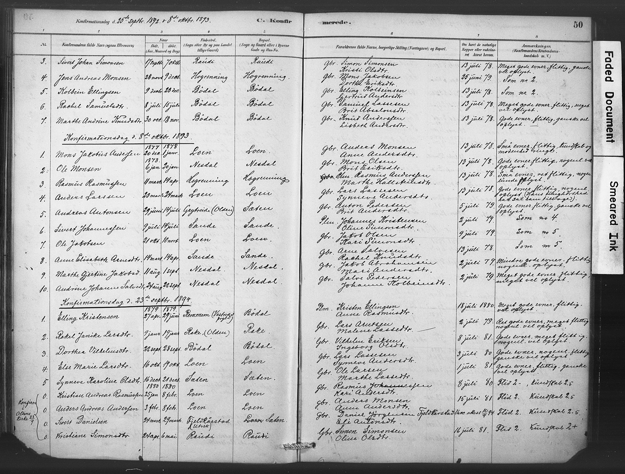 Stryn Sokneprestembete, AV/SAB-A-82501: Parish register (official) no. C 1, 1878-1907, p. 50