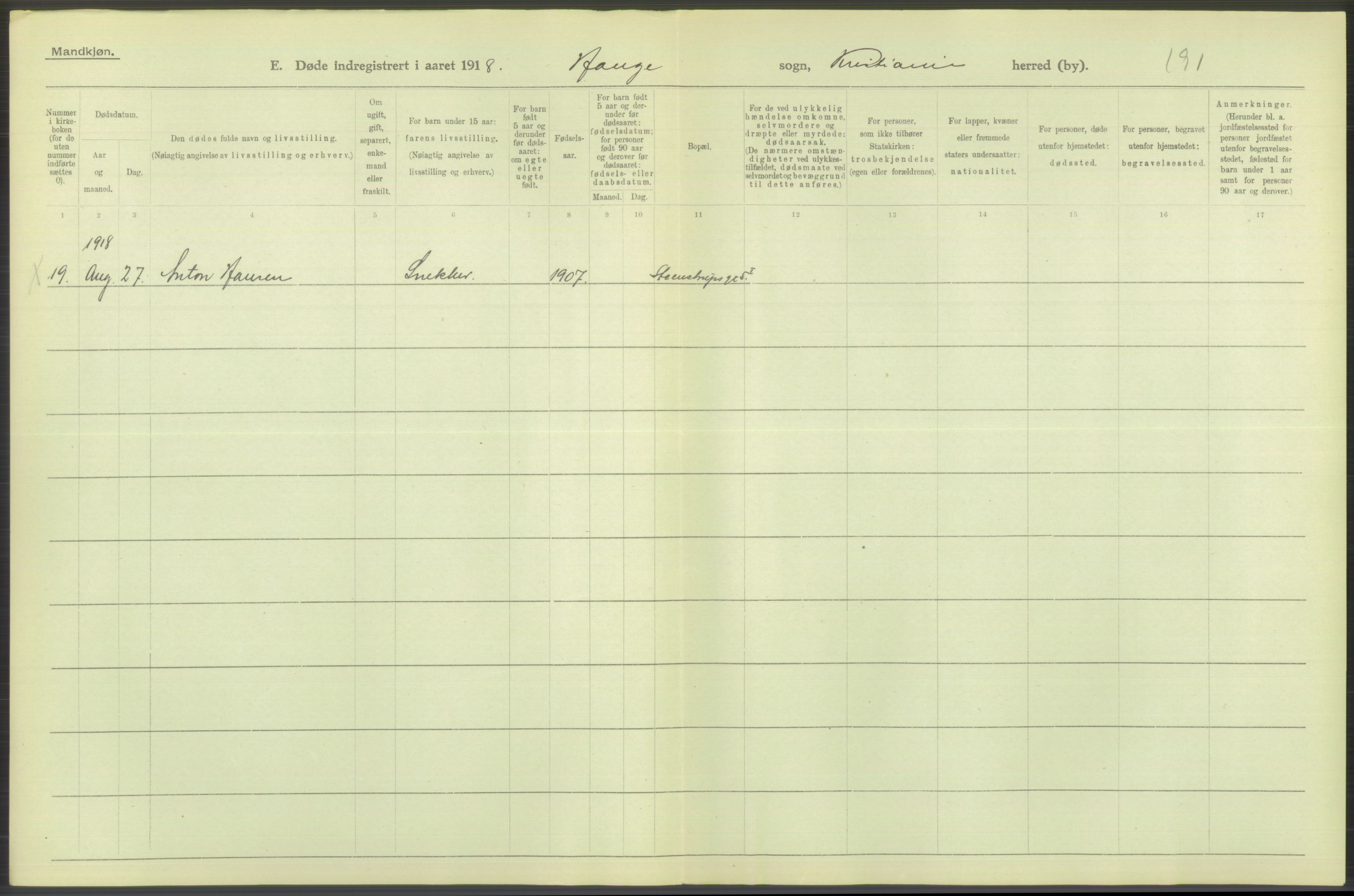 Statistisk sentralbyrå, Sosiodemografiske emner, Befolkning, AV/RA-S-2228/D/Df/Dfb/Dfbh/L0010: Kristiania: Døde, 1918, p. 744