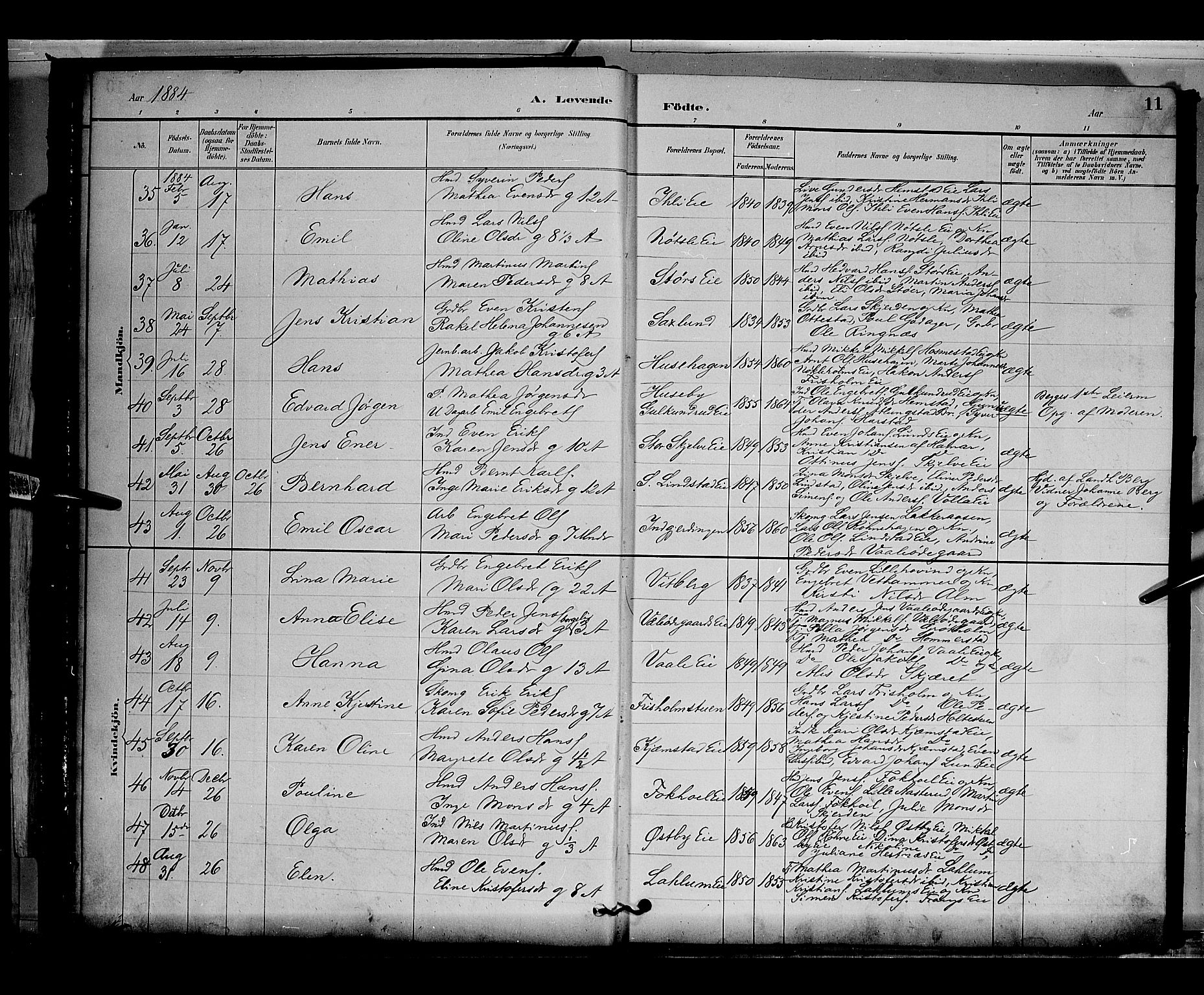 Stange prestekontor, AV/SAH-PREST-002/L/L0009: Parish register (copy) no. 9, 1883-1899, p. 11