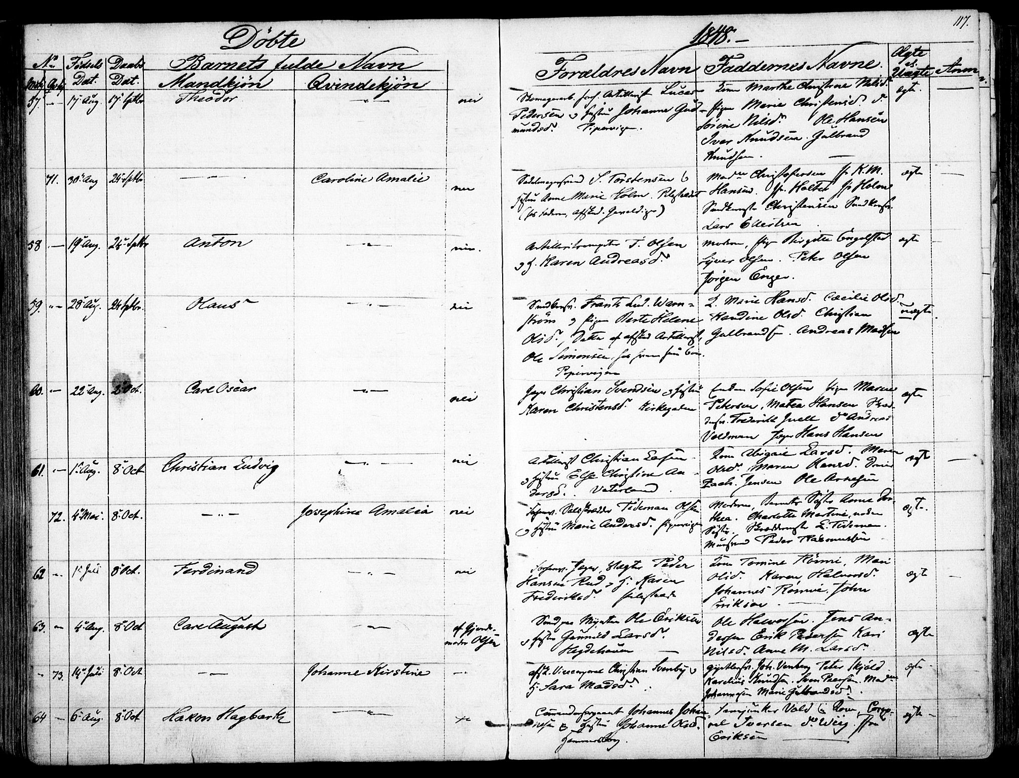 Garnisonsmenigheten Kirkebøker, AV/SAO-A-10846/F/Fa/L0008: Parish register (official) no. 8, 1842-1859, p. 117