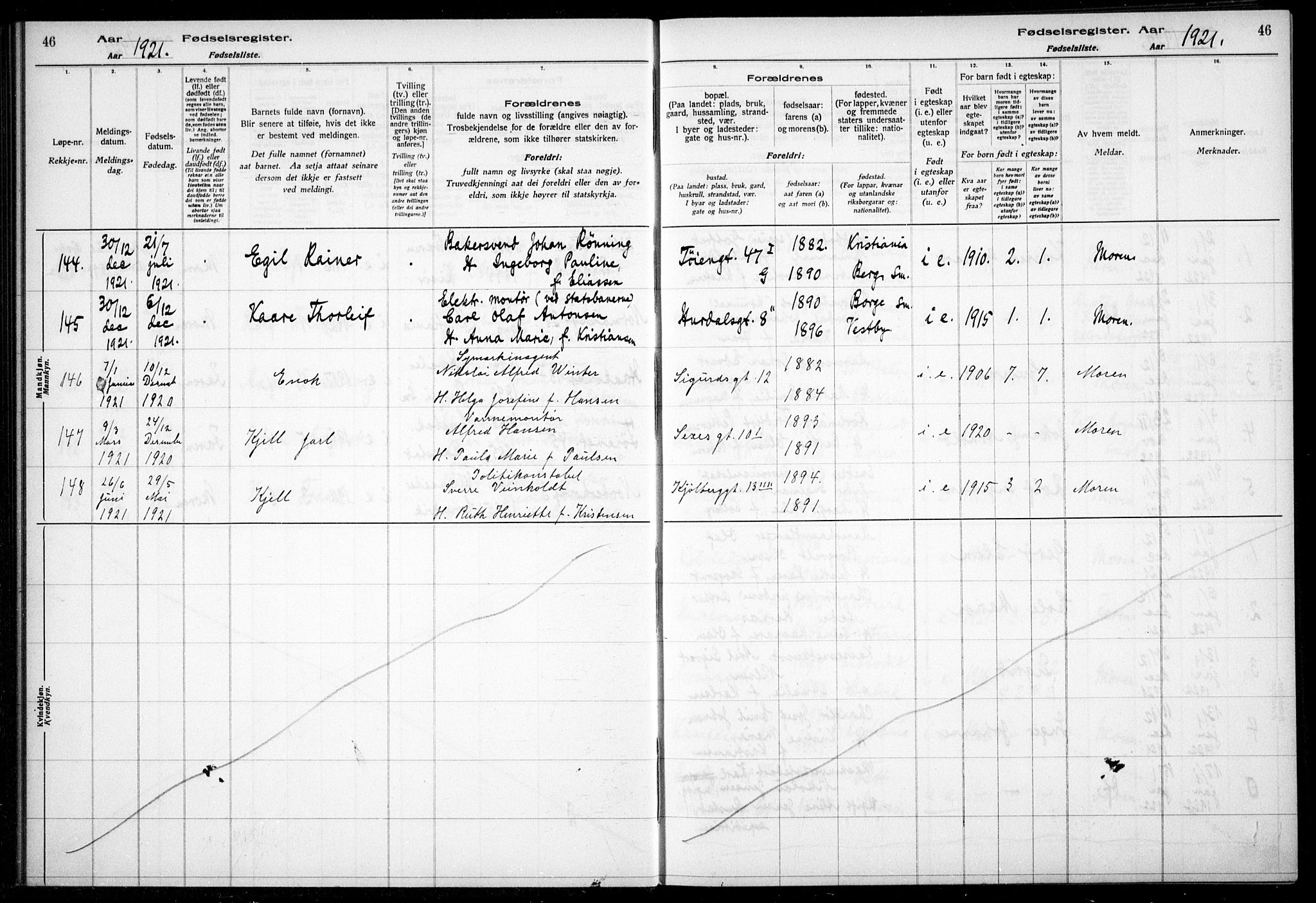 Kampen prestekontor Kirkebøker, AV/SAO-A-10853/J/Ja/L0002: Birth register no. 2, 1920-1935, p. 46