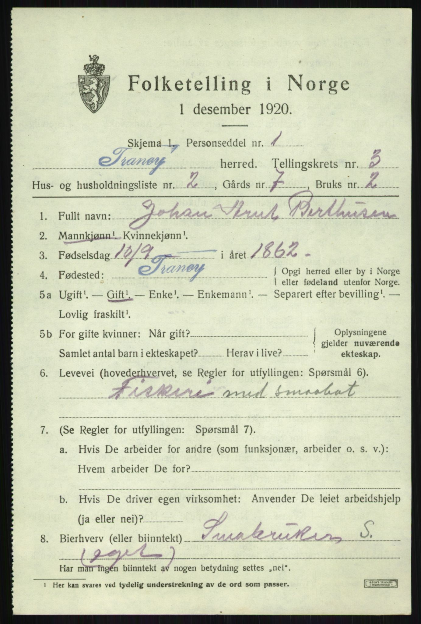 SATØ, 1920 census for Tranøy, 1920, p. 1571