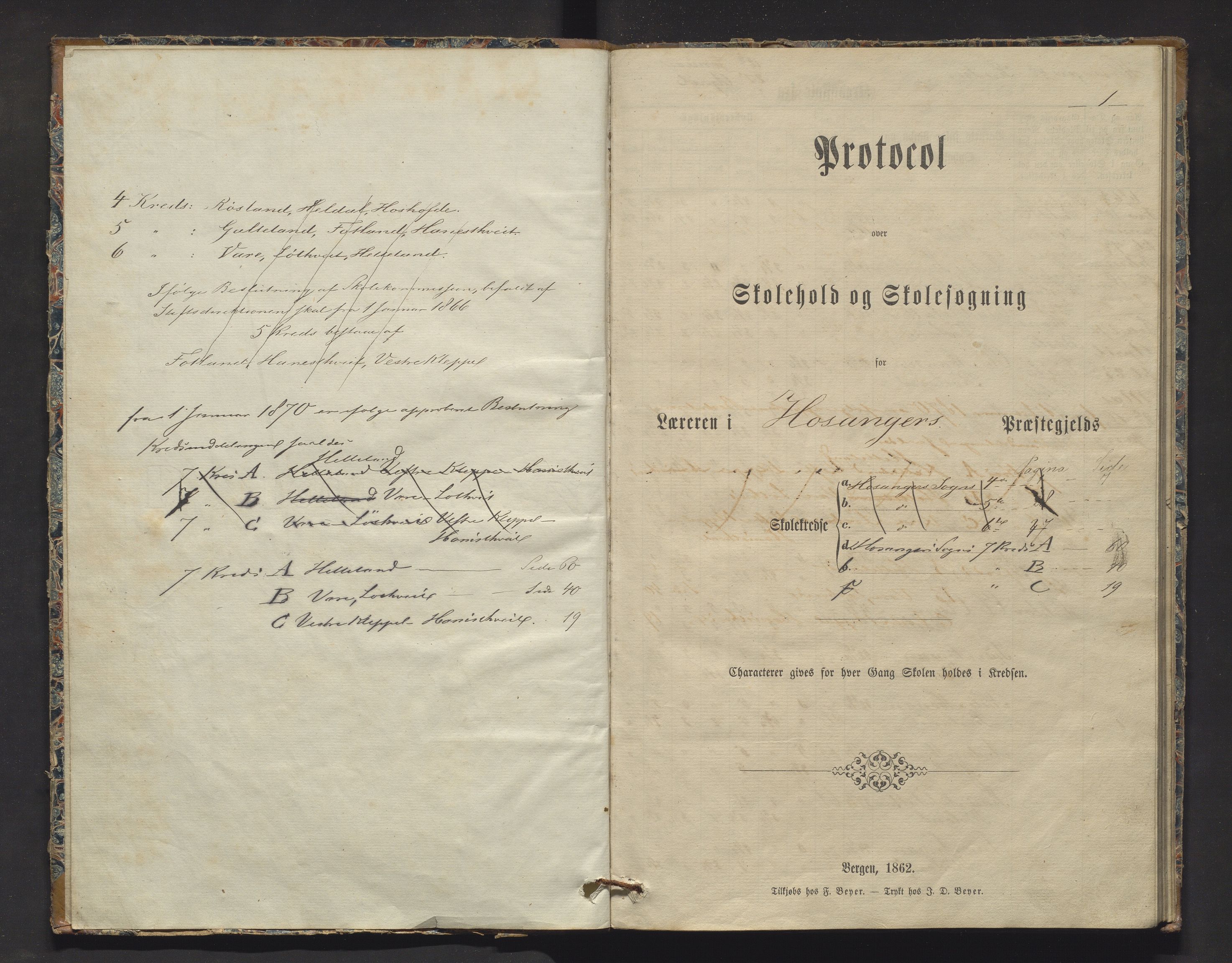 Hosanger kommune. Barneskulane, IKAH/1253a-231/F/Fa/L0011: Skuleprotokoll for 4., 5., 6. og 7. krinsar, 1859-1875