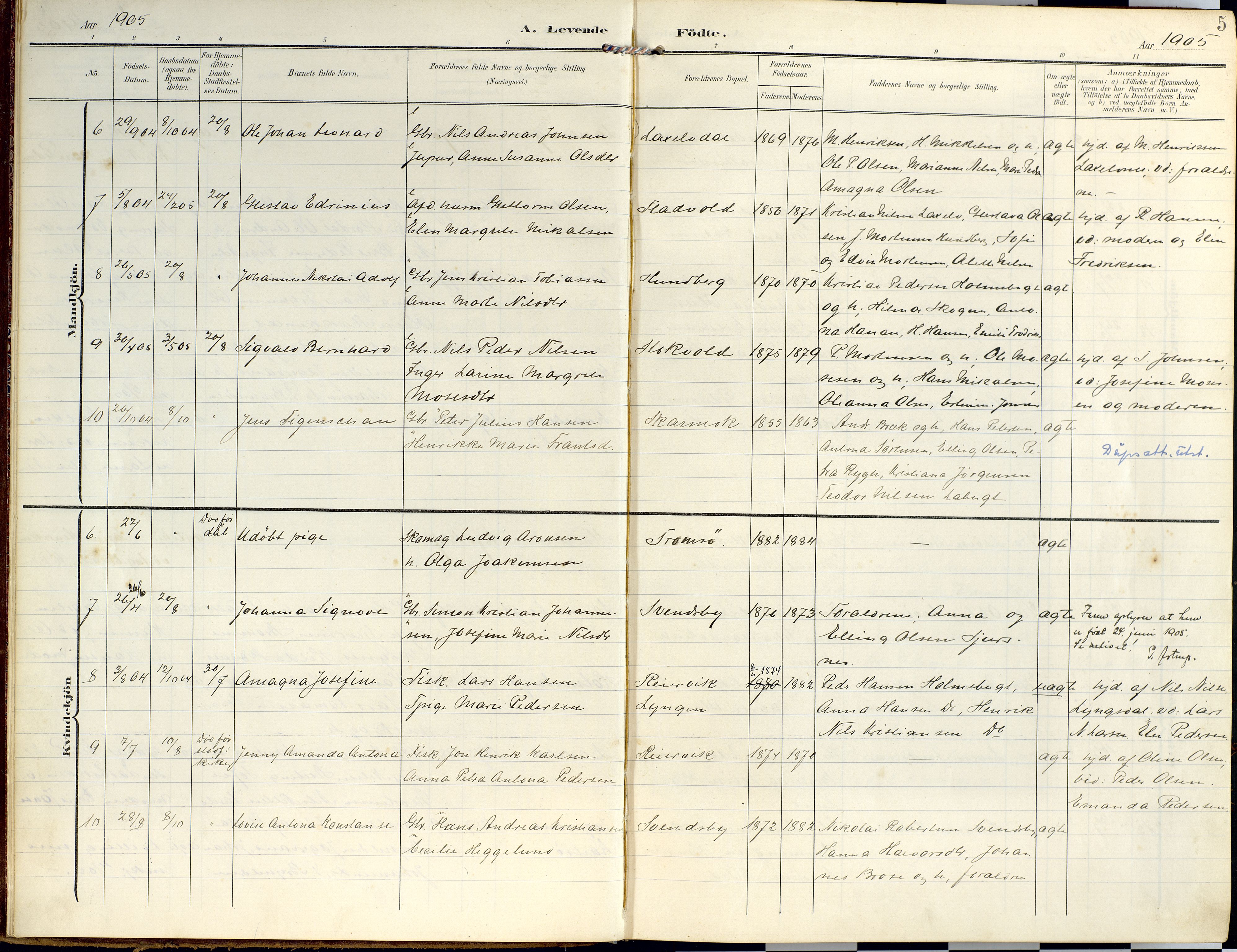 Lyngen sokneprestembete, SATØ/S-1289/H/He/Hea/L0014kirke: Parish register (official) no. 14, 1905-1920, p. 5